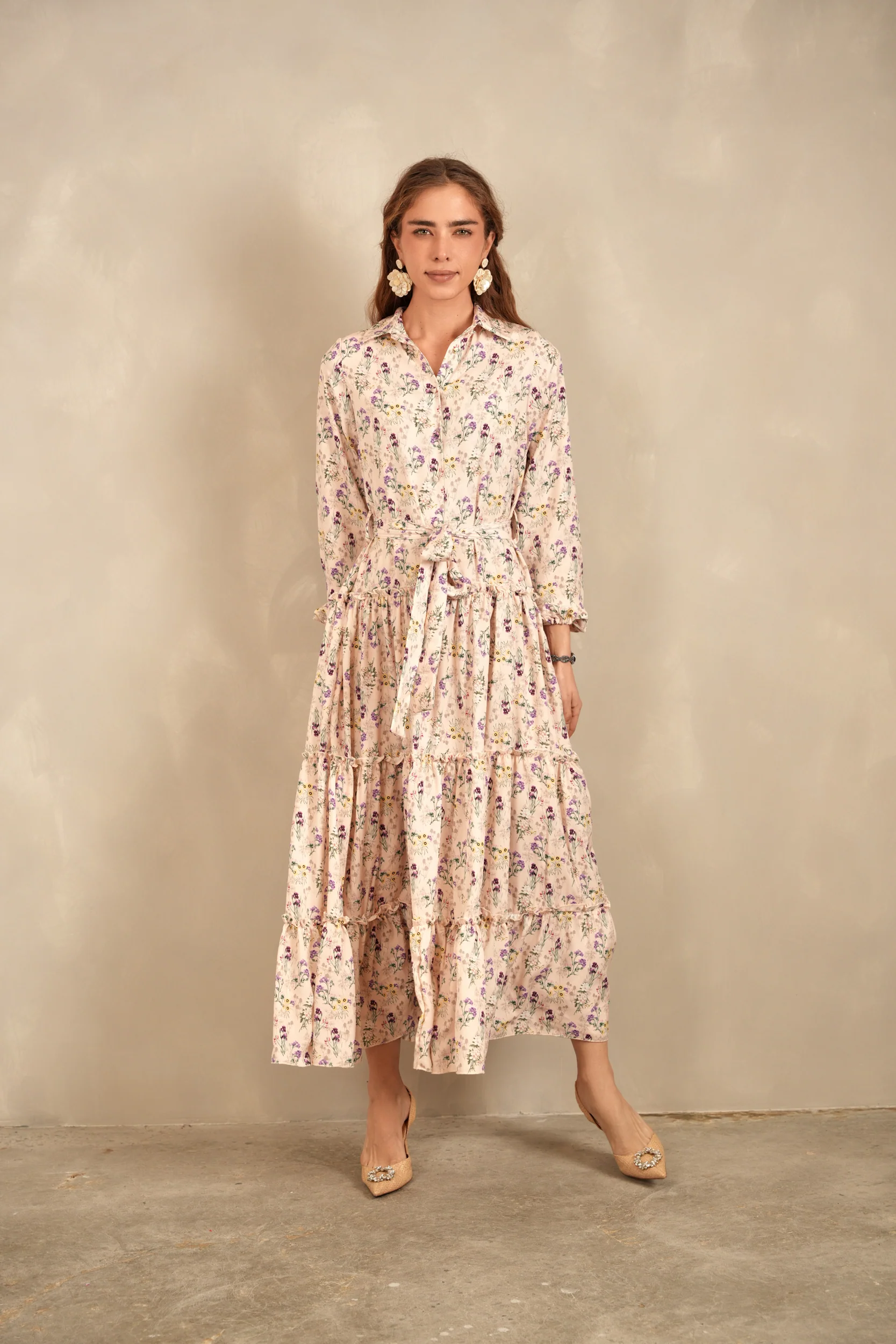Belted Maxi Tiered Dress