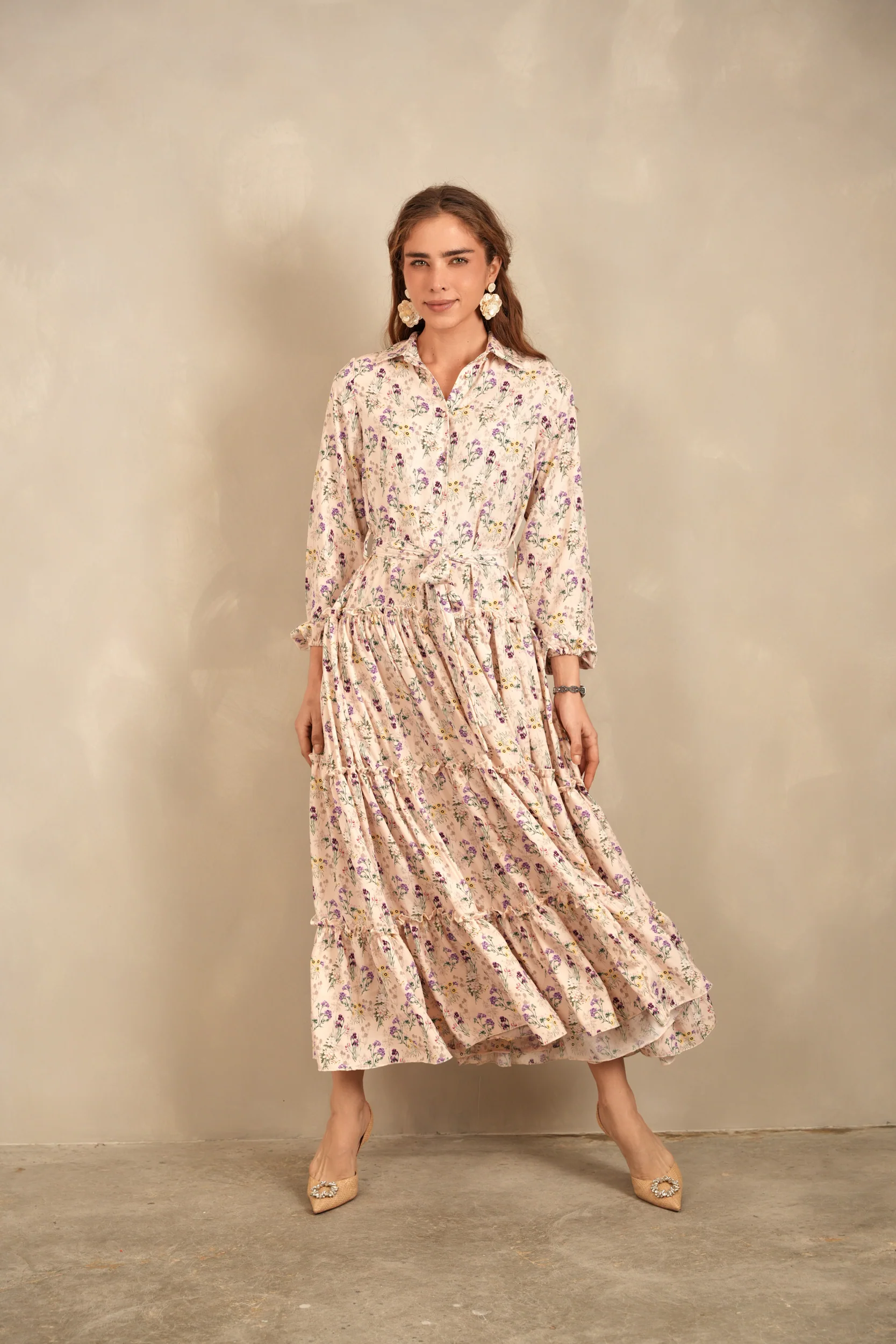 Belted Maxi Tiered Dress - Image 4
