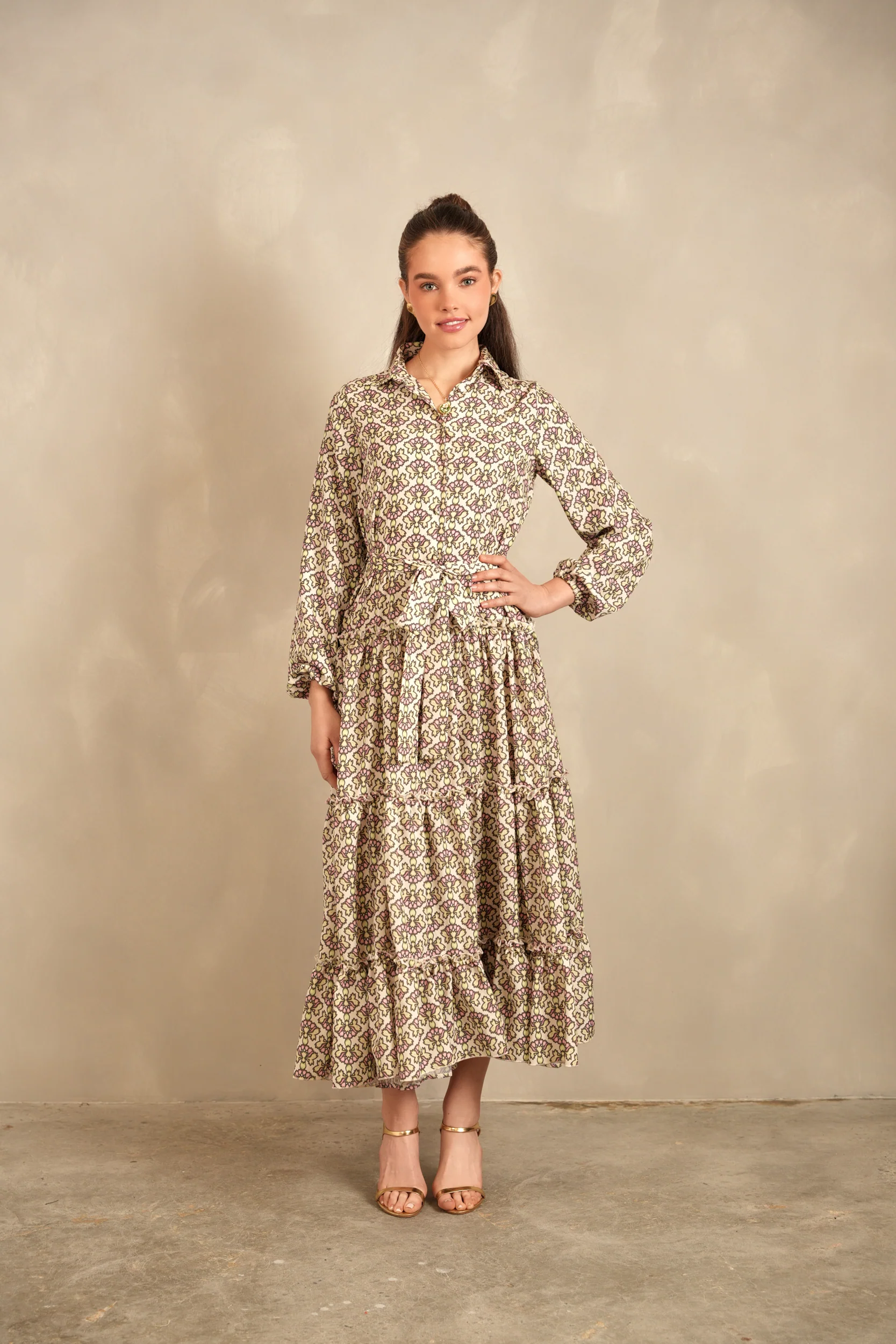 Belted Maxi Tiered Dress - Image 7