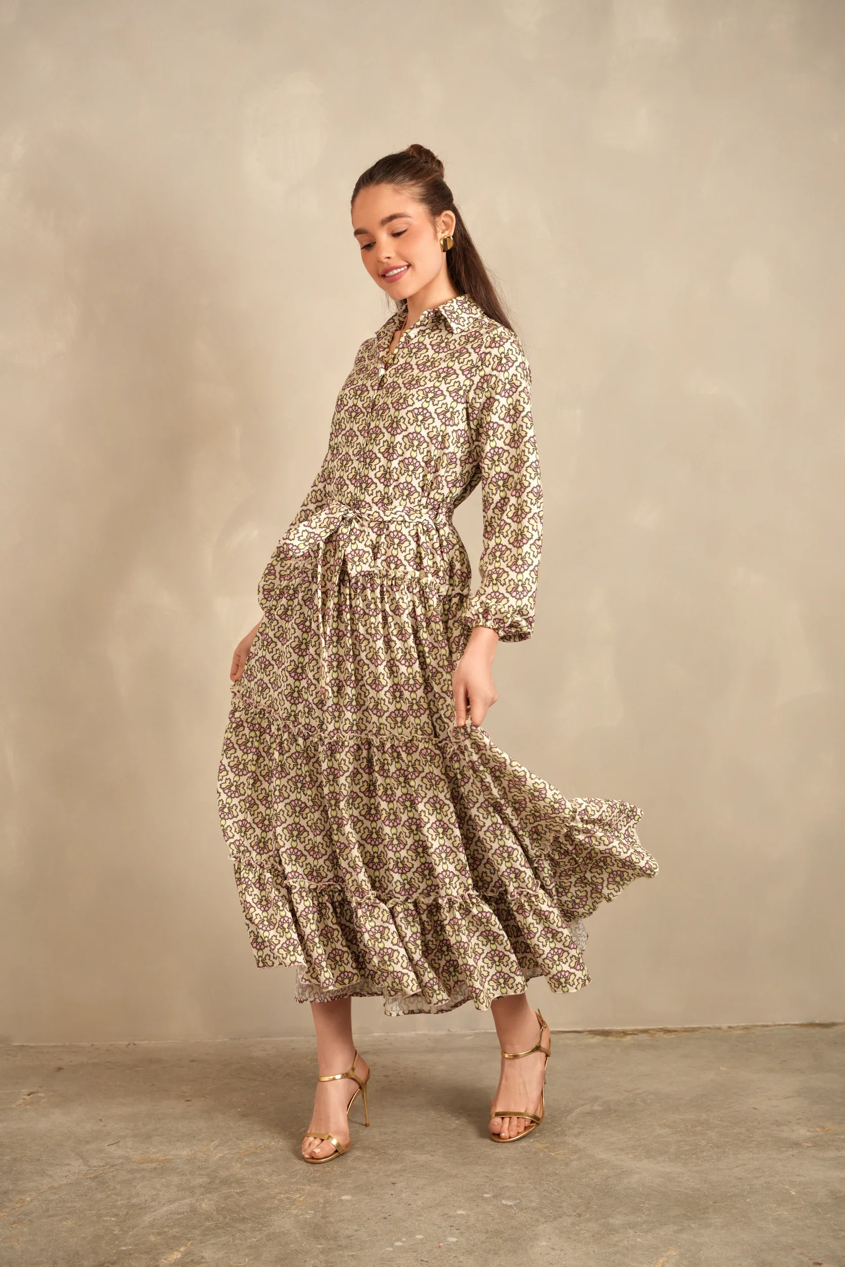 Belted Maxi Tiered Dress - Image 8