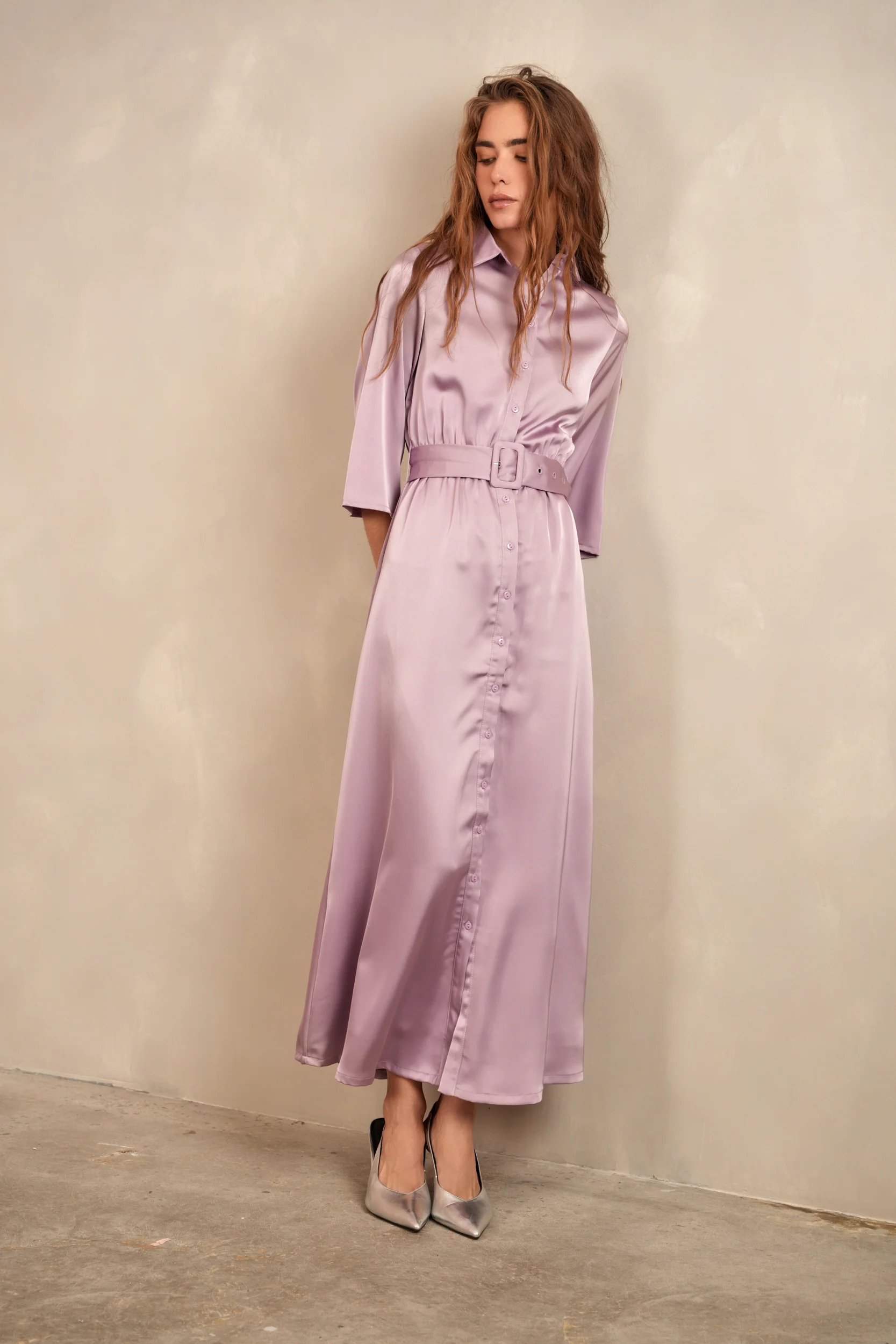 Satin Buttoned Down Dress - Image 2