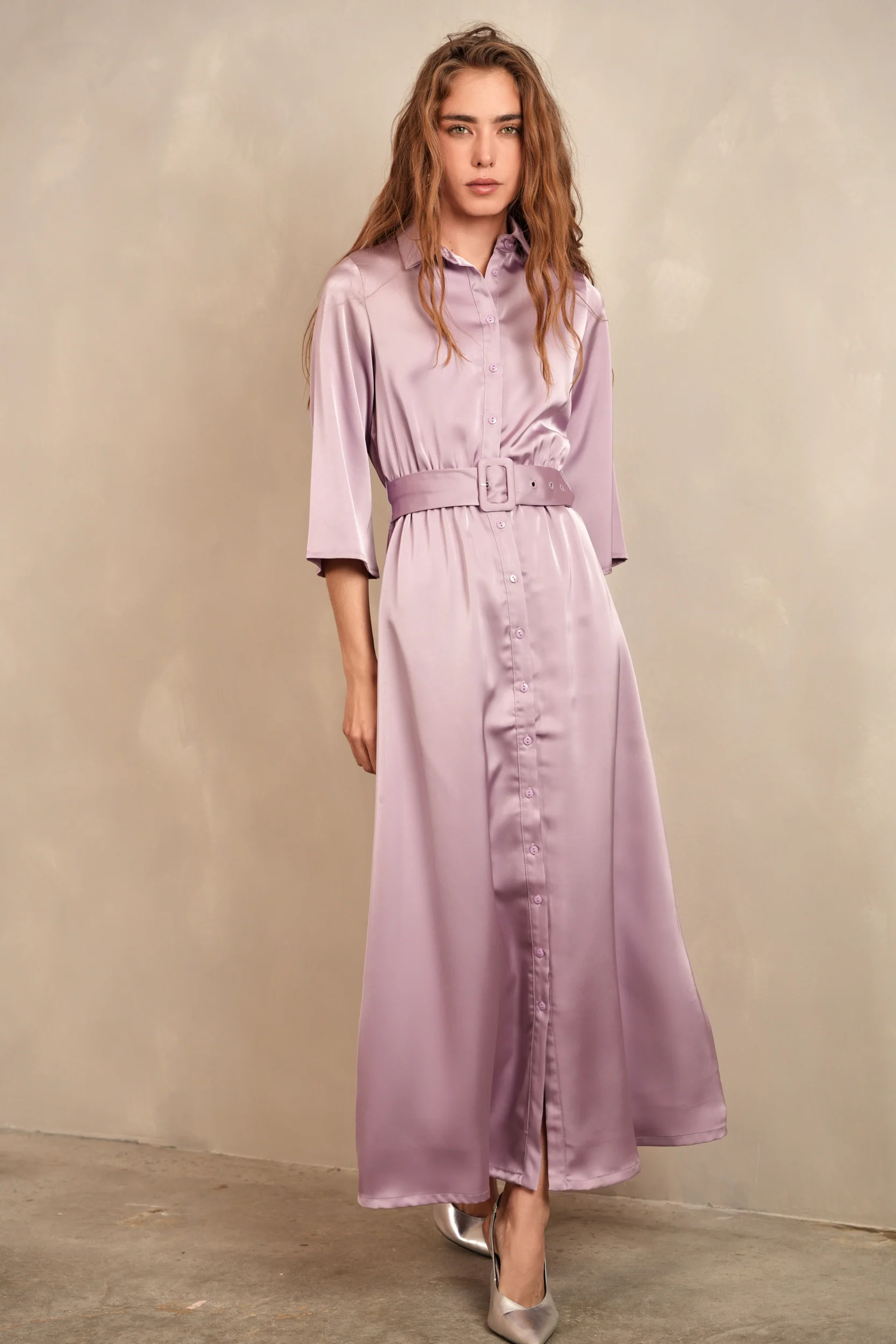 Satin Buttoned Down Dress - Image 5