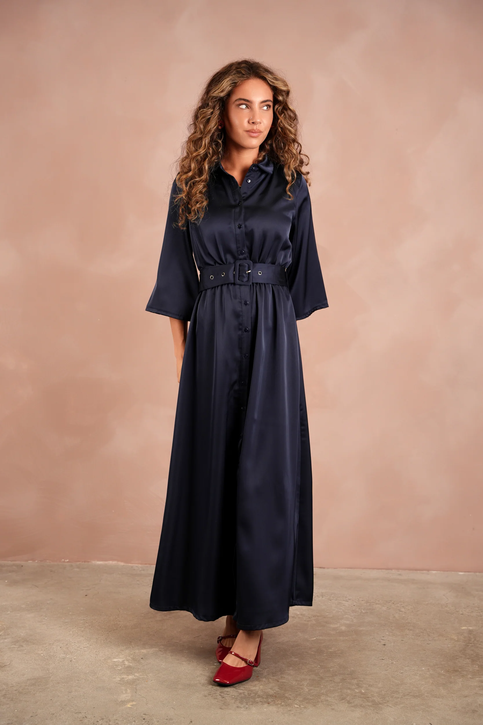 Satin Buttoned Down Dress - Image 7