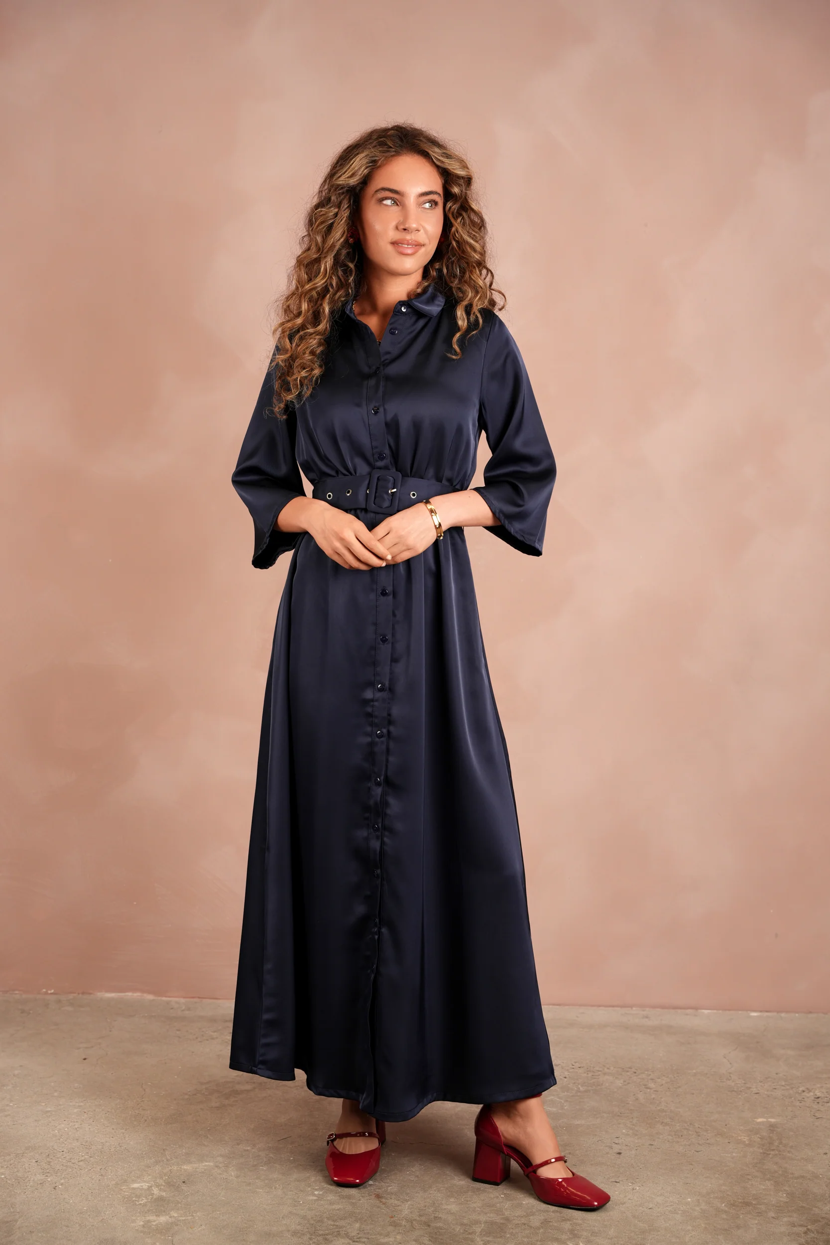 Satin Buttoned Down Dress - Image 8