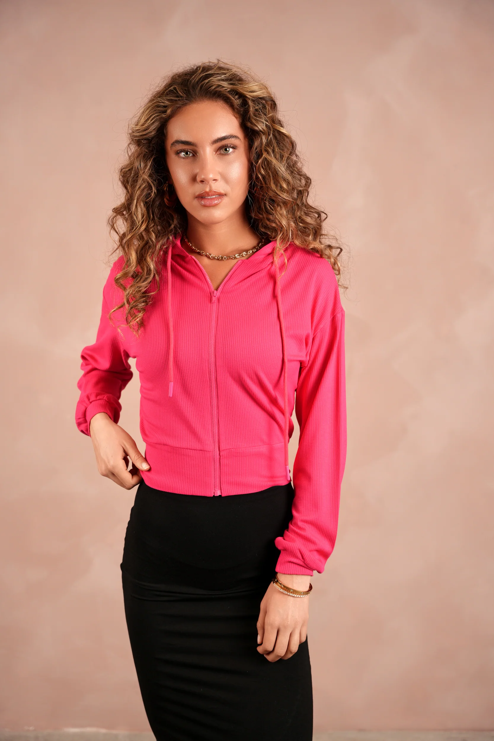 Soft Rib Cropped Zipper Hoodie - Image 3
