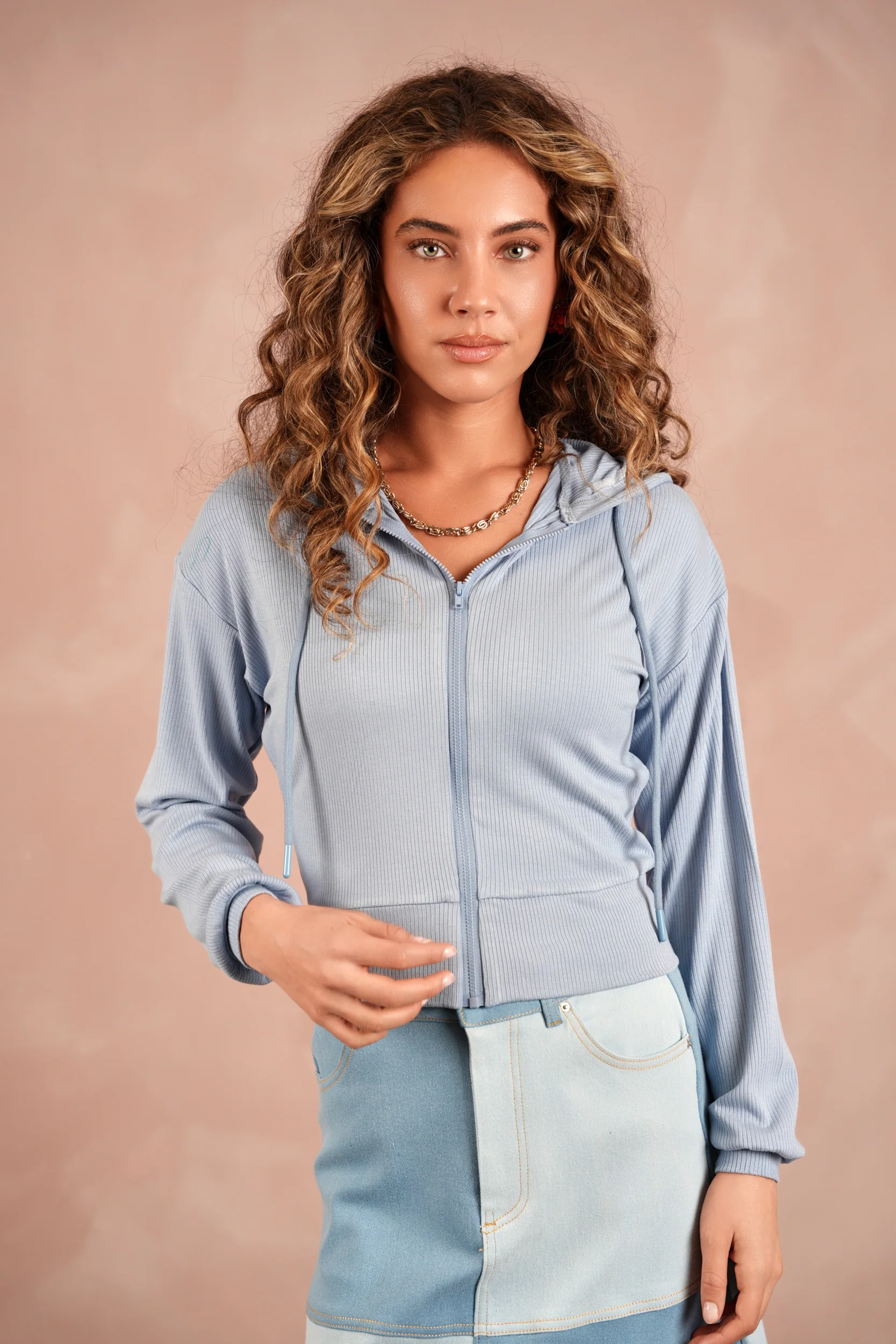 Soft Rib Cropped Zipper Hoodie - Image 8