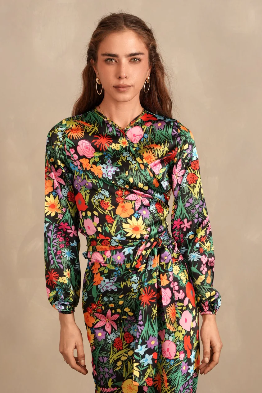 Print Satin Wrap Top - Image 7