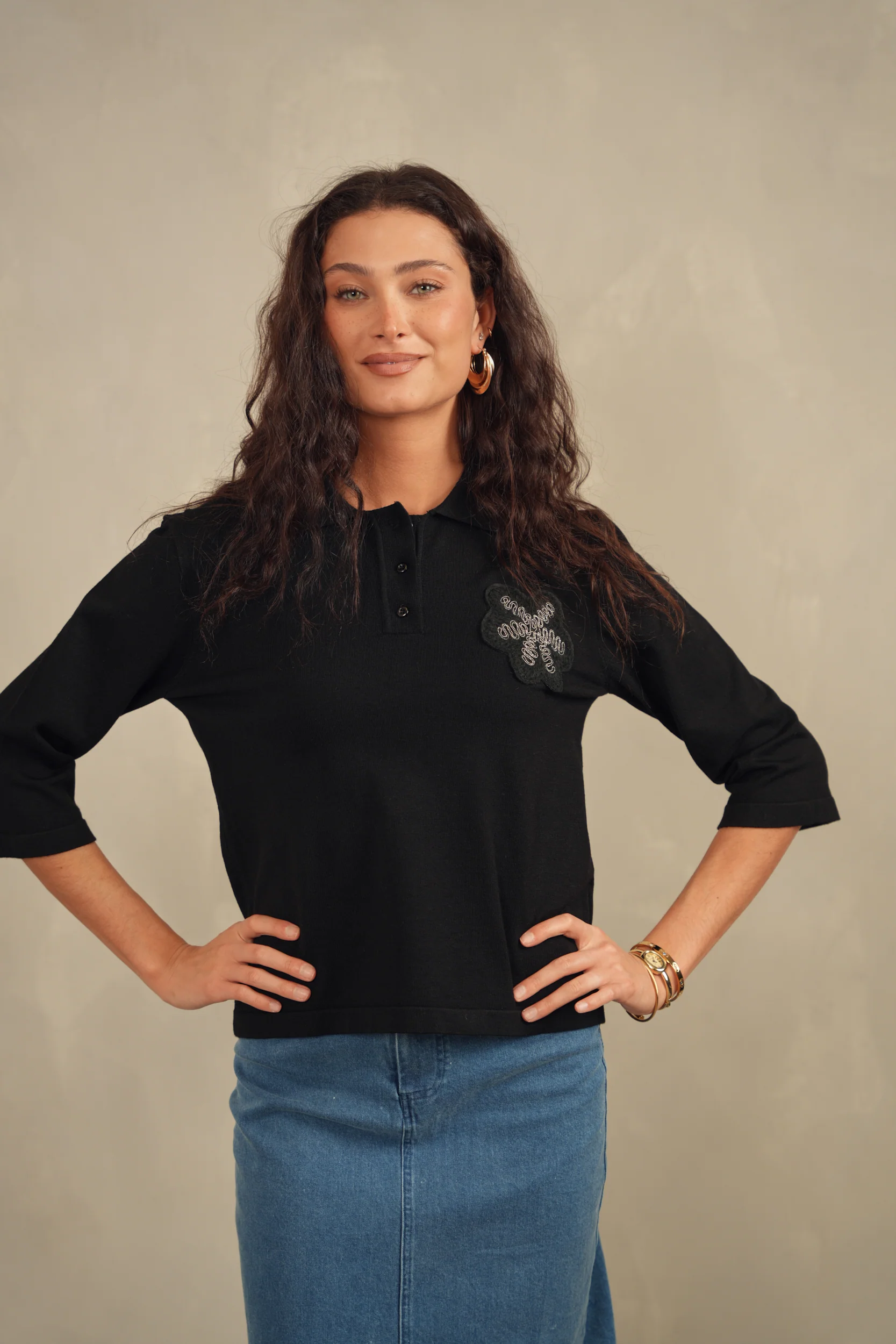 Thin Knit Polo Top - Image 2