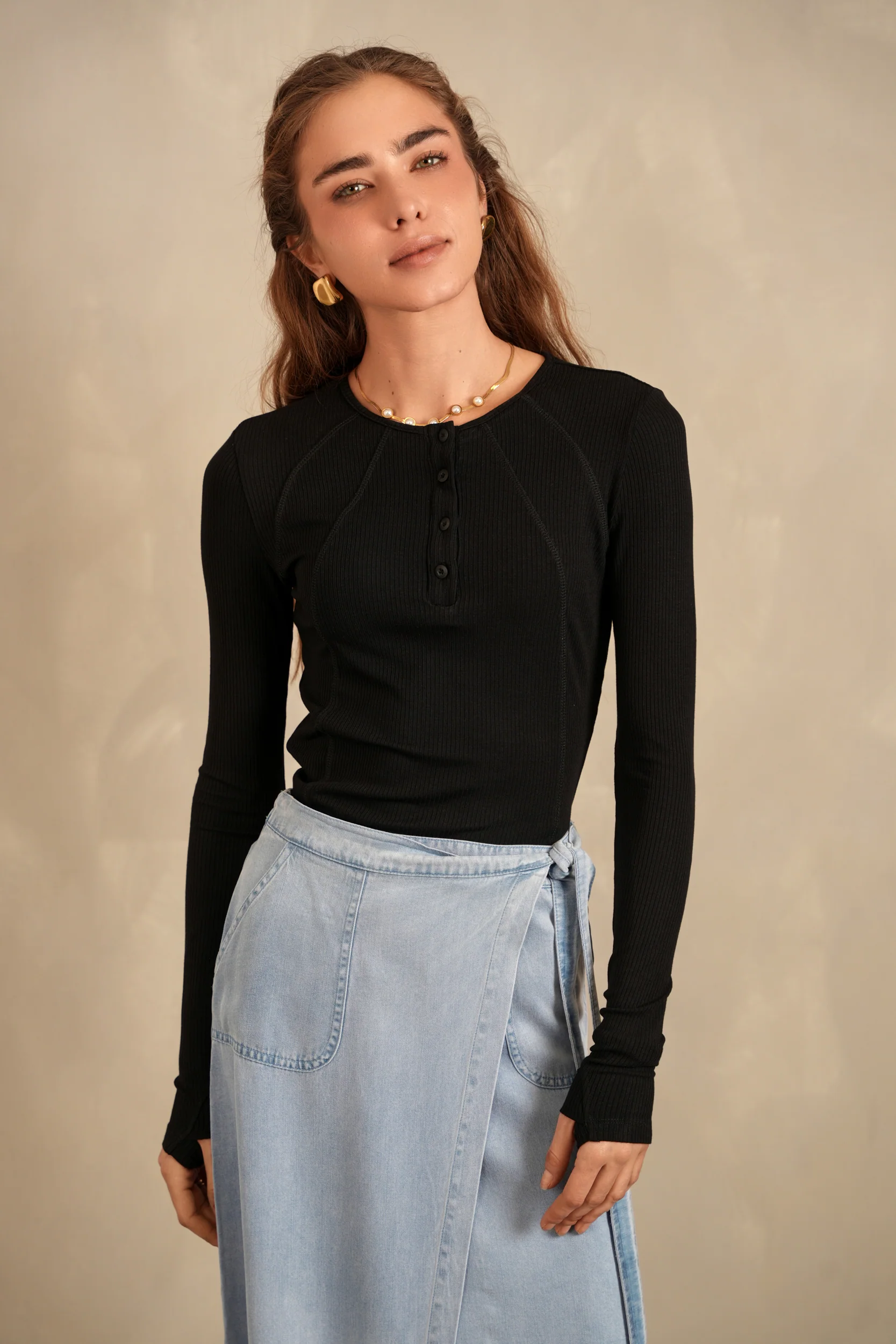 Henley Neck Soft Rib Tee - Image 5