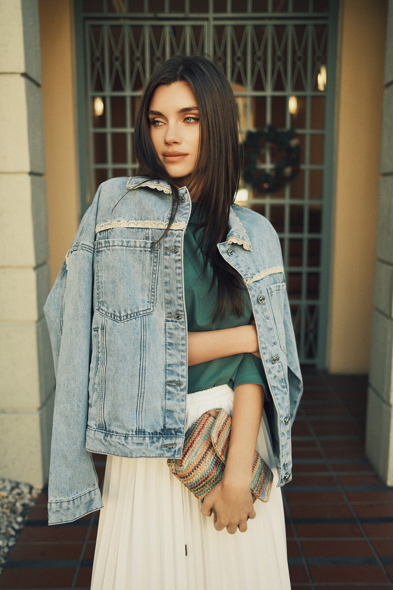 Oversized Denim Jacket w/ Lace