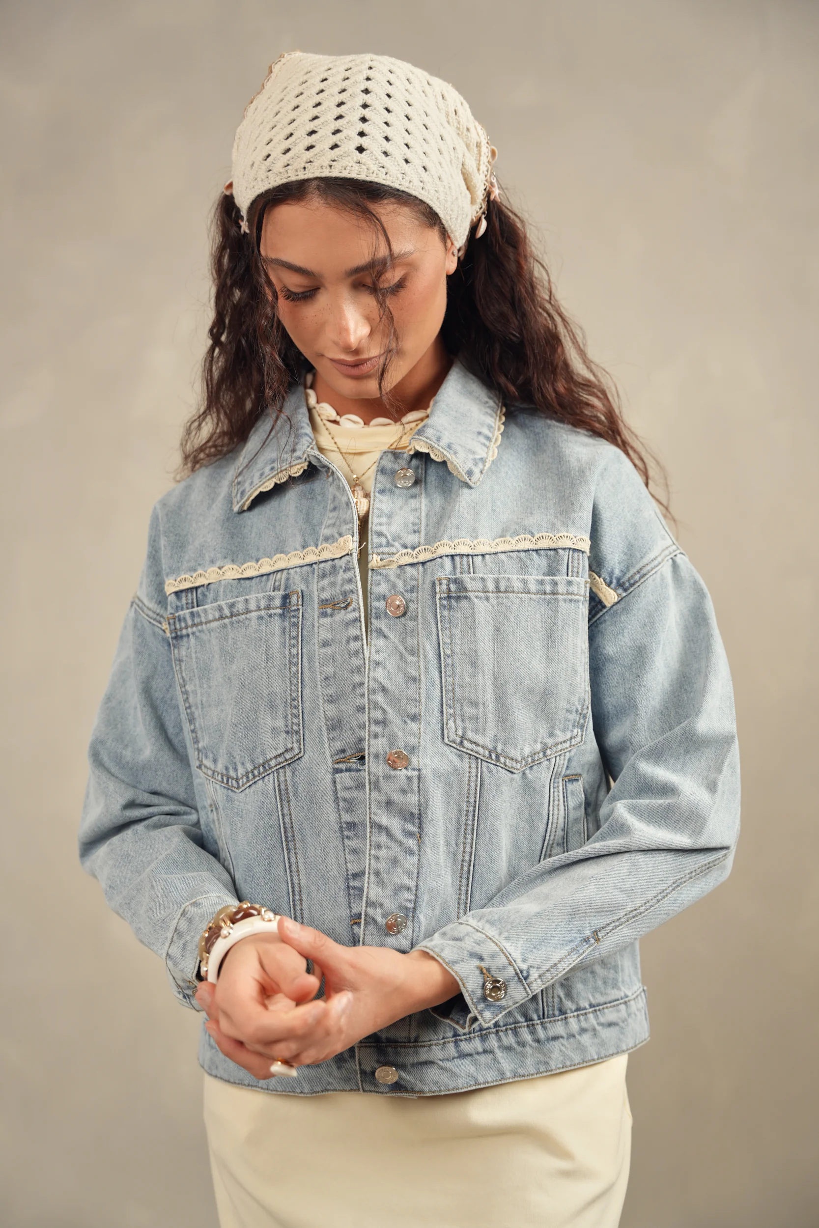 Oversized Denim Jacket w/ Lace - Image 11