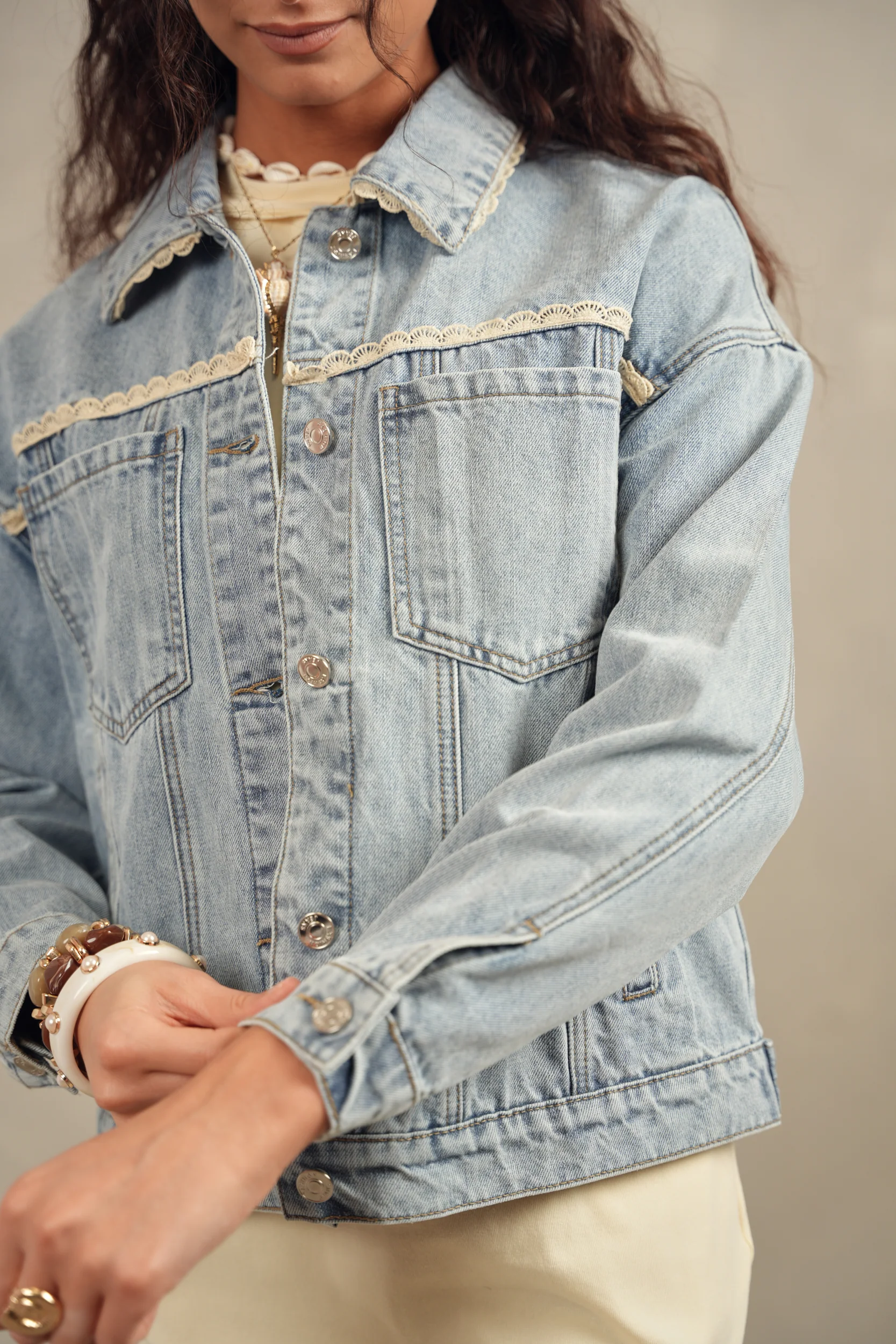 Oversized Denim Jacket w/ Lace - Image 13