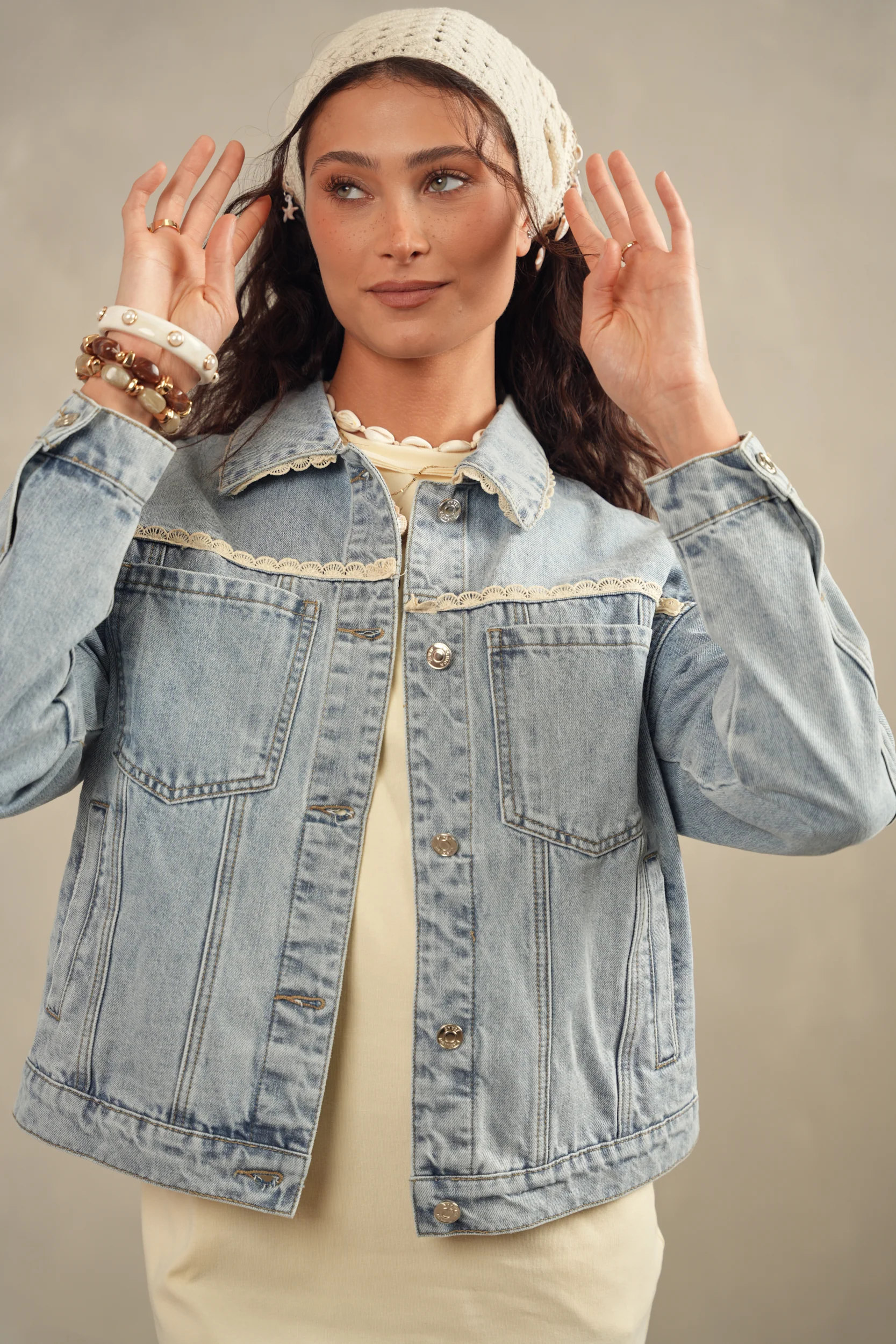 Oversized Denim Jacket w/ Lace - Image 14