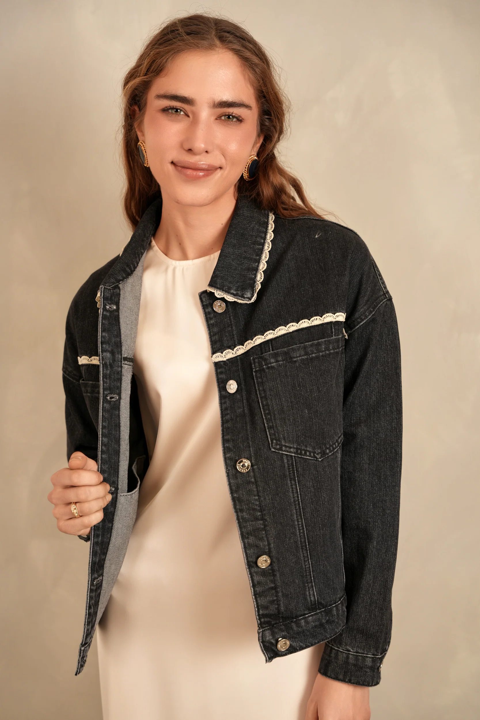 Oversized Denim Jacket w/ Lace - Image 17