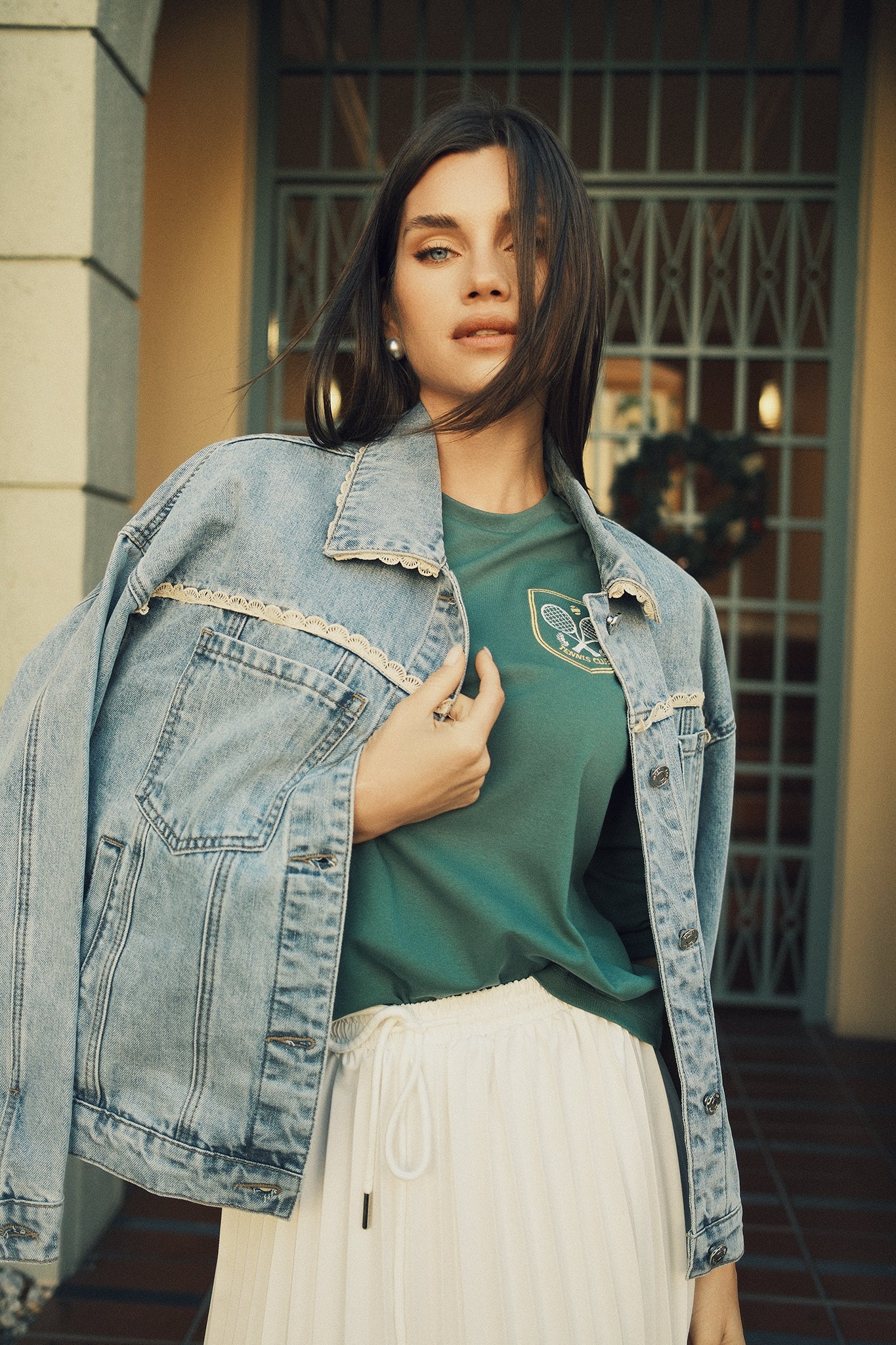Oversized Denim Jacket w/ Lace - Image 2