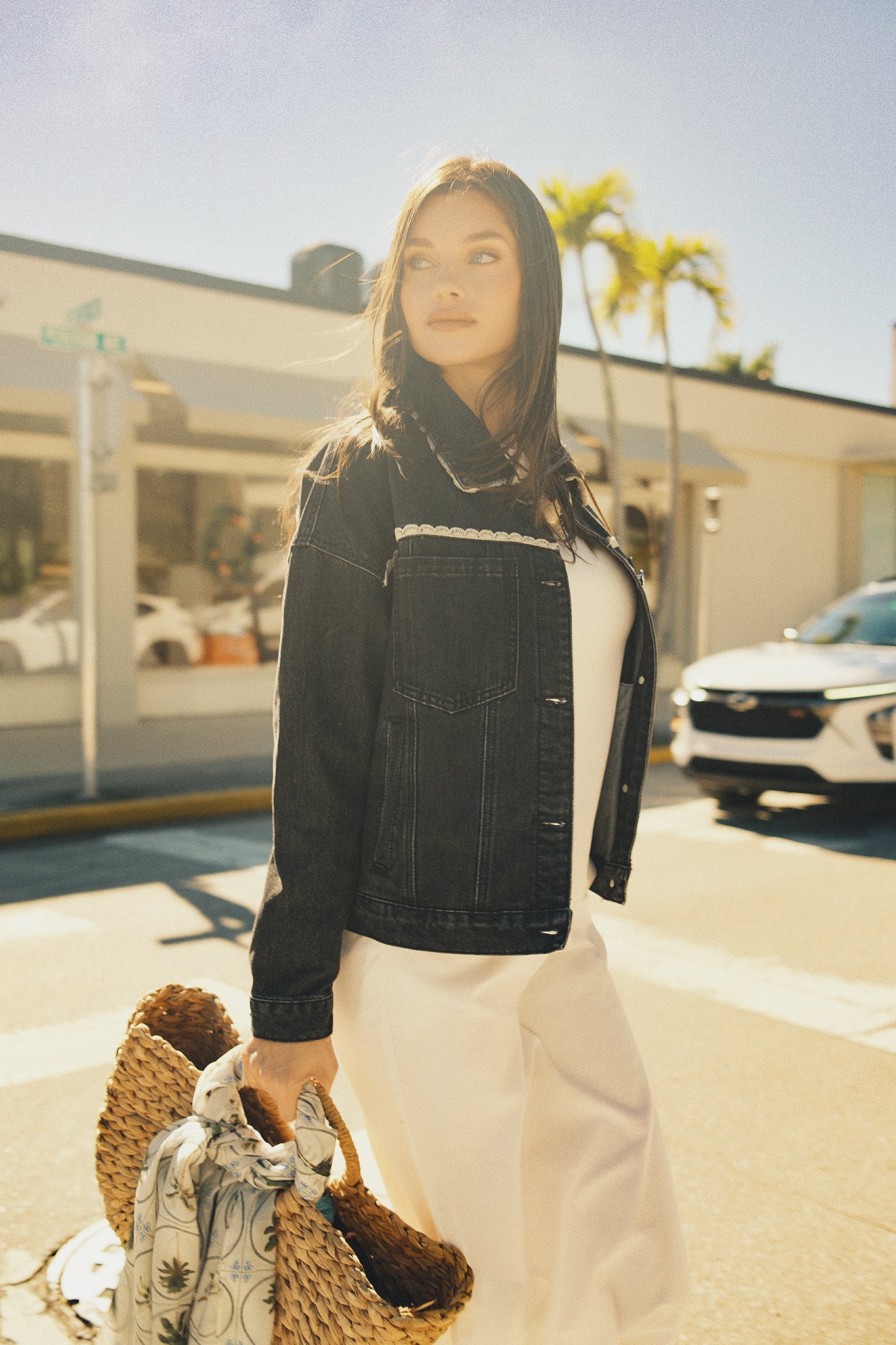 Oversized Denim Jacket w/ Lace - Image 4