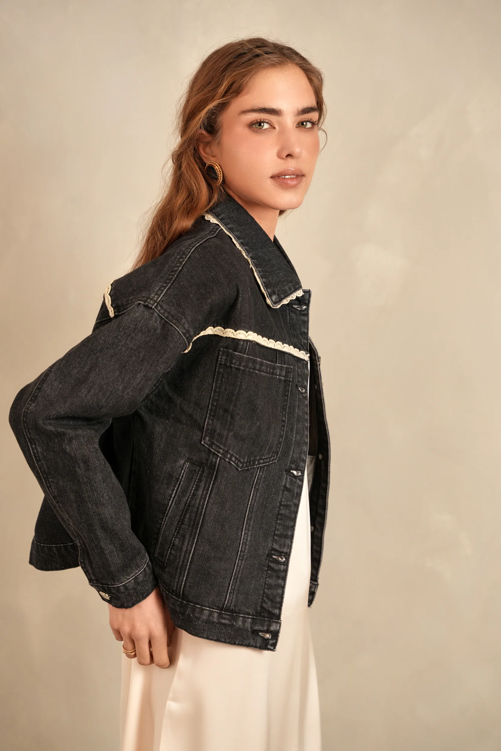 Oversized Denim Jacket w/ Lace - Image 6