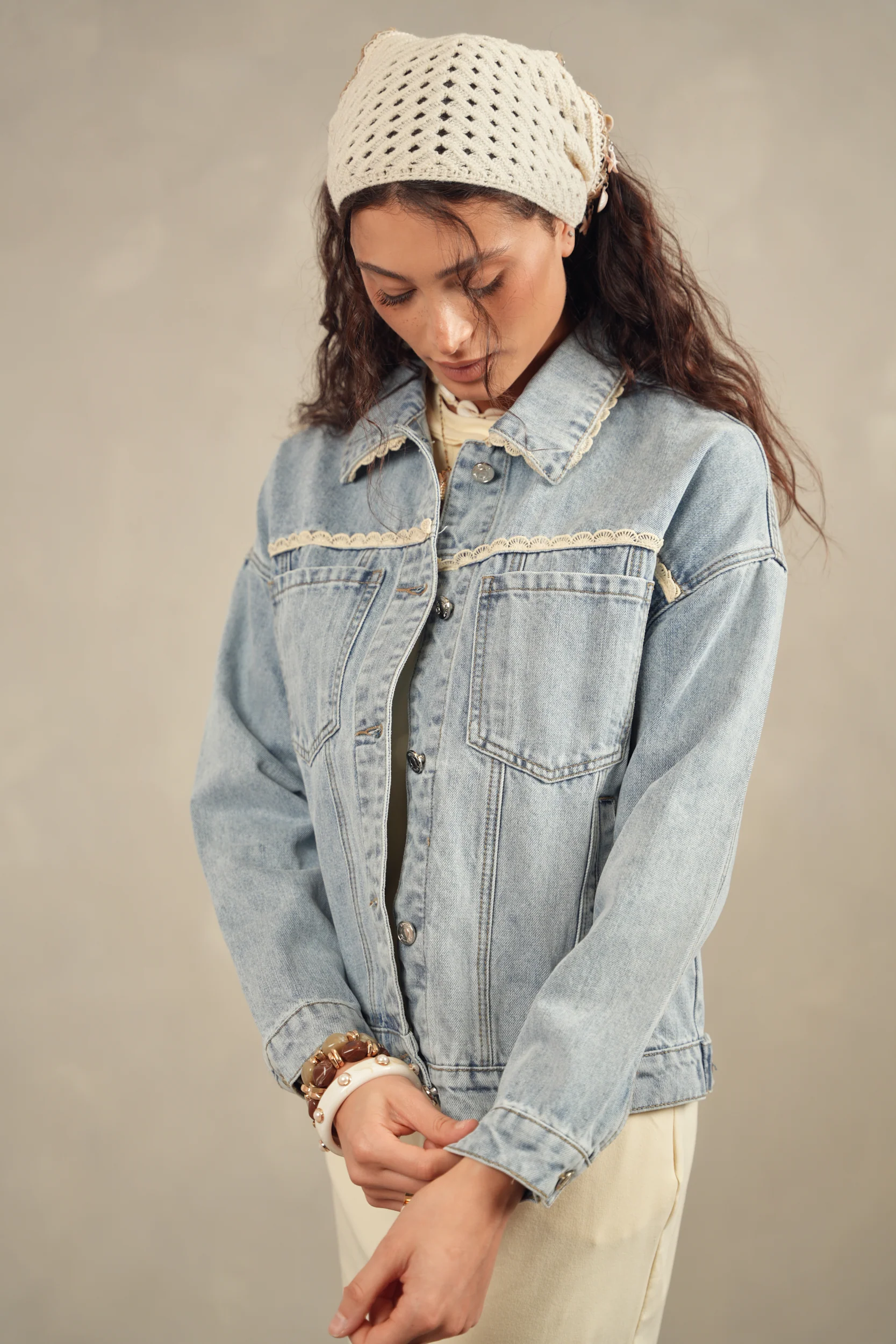 Oversized Denim Jacket w/ Lace - Image 7
