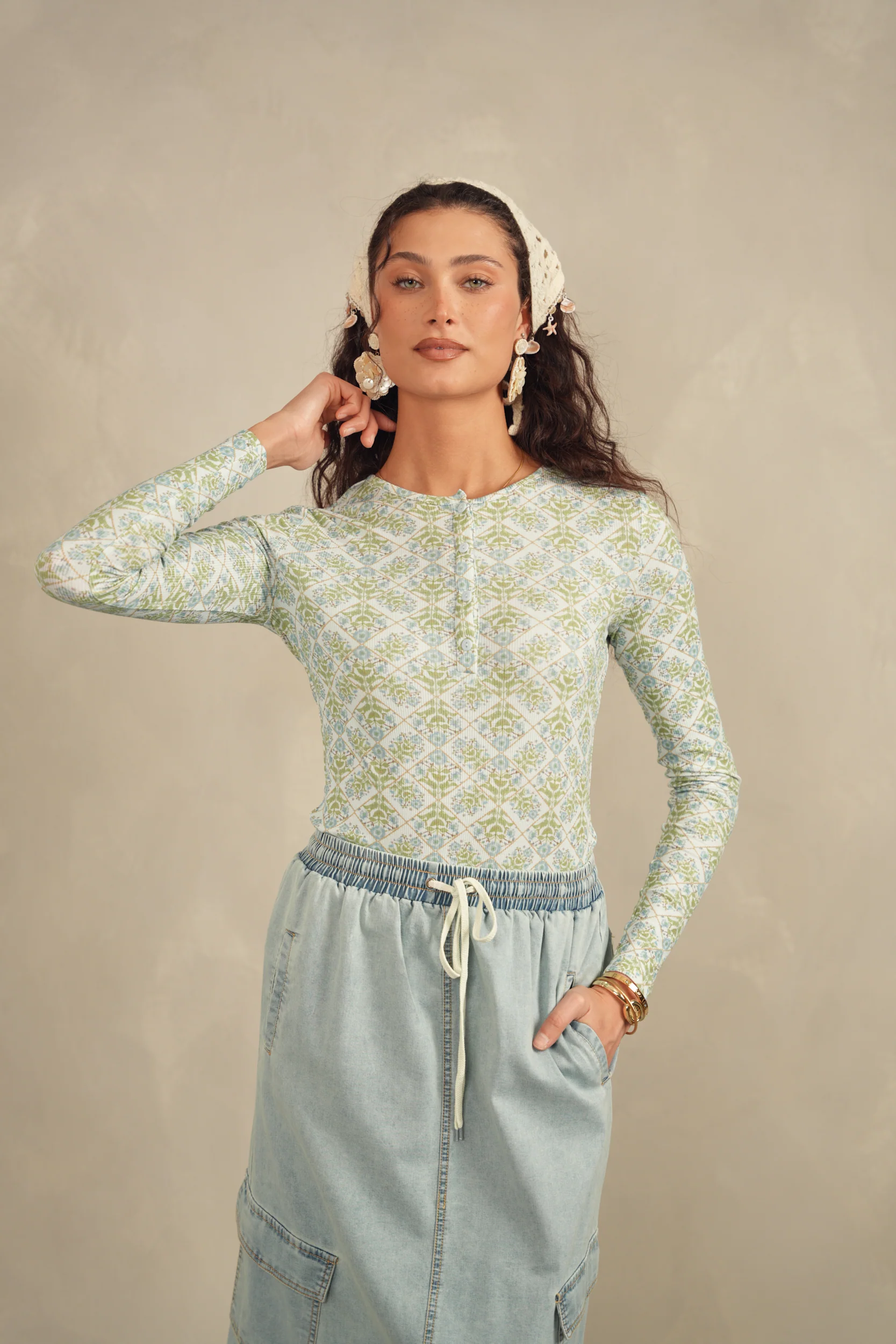 Henley Print Top - Image 3