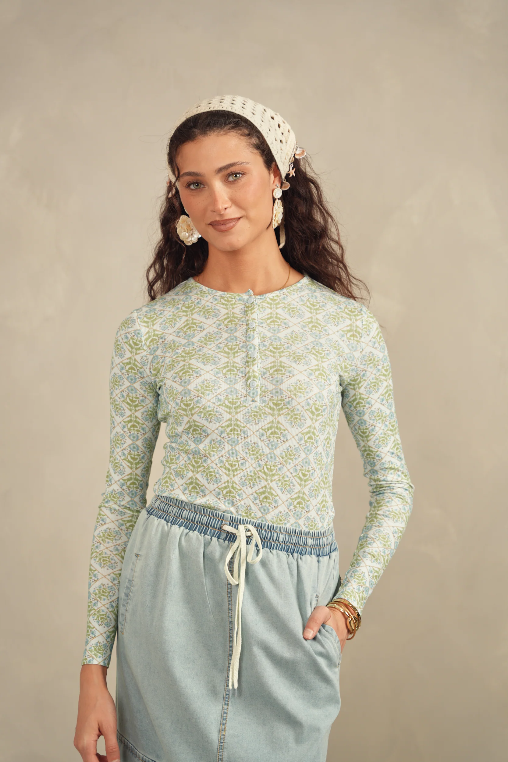 Henley Print Top - Image 4