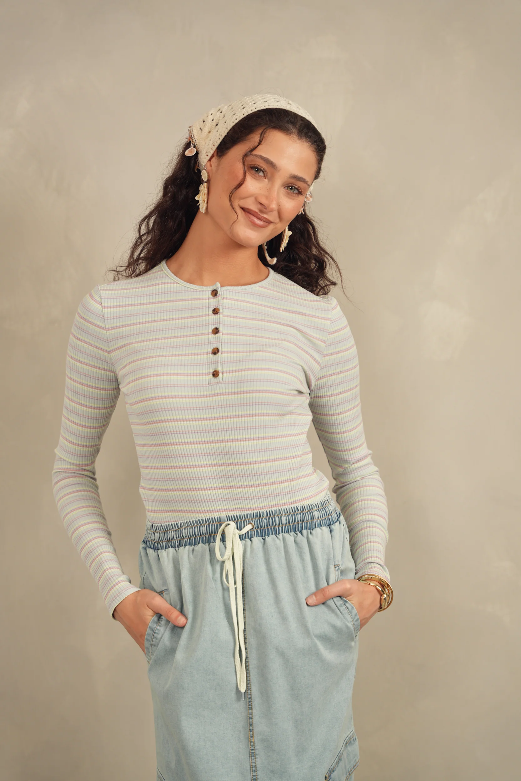 Striped Rib Henley Tee