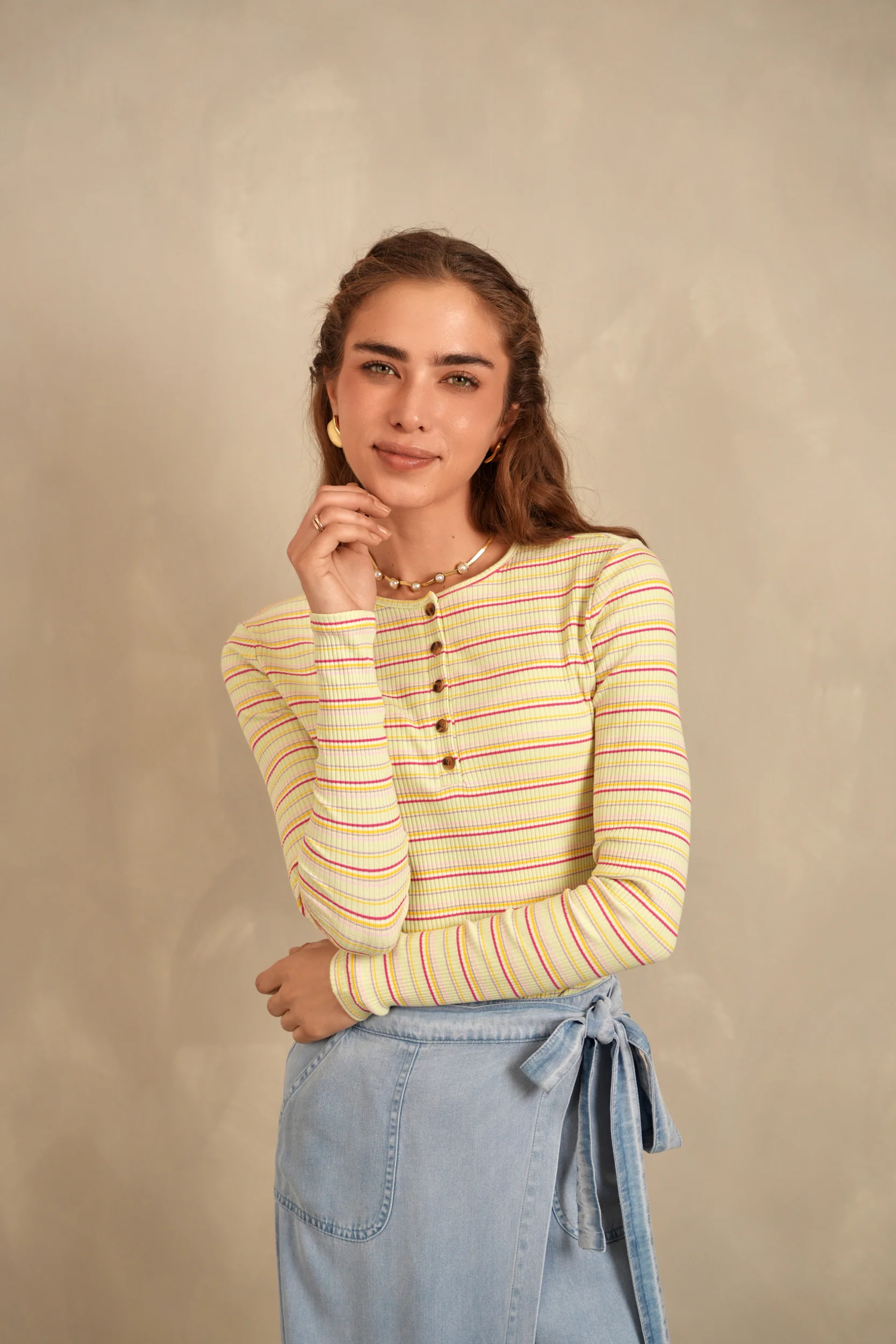 Striped Rib Henley Tee - Image 9