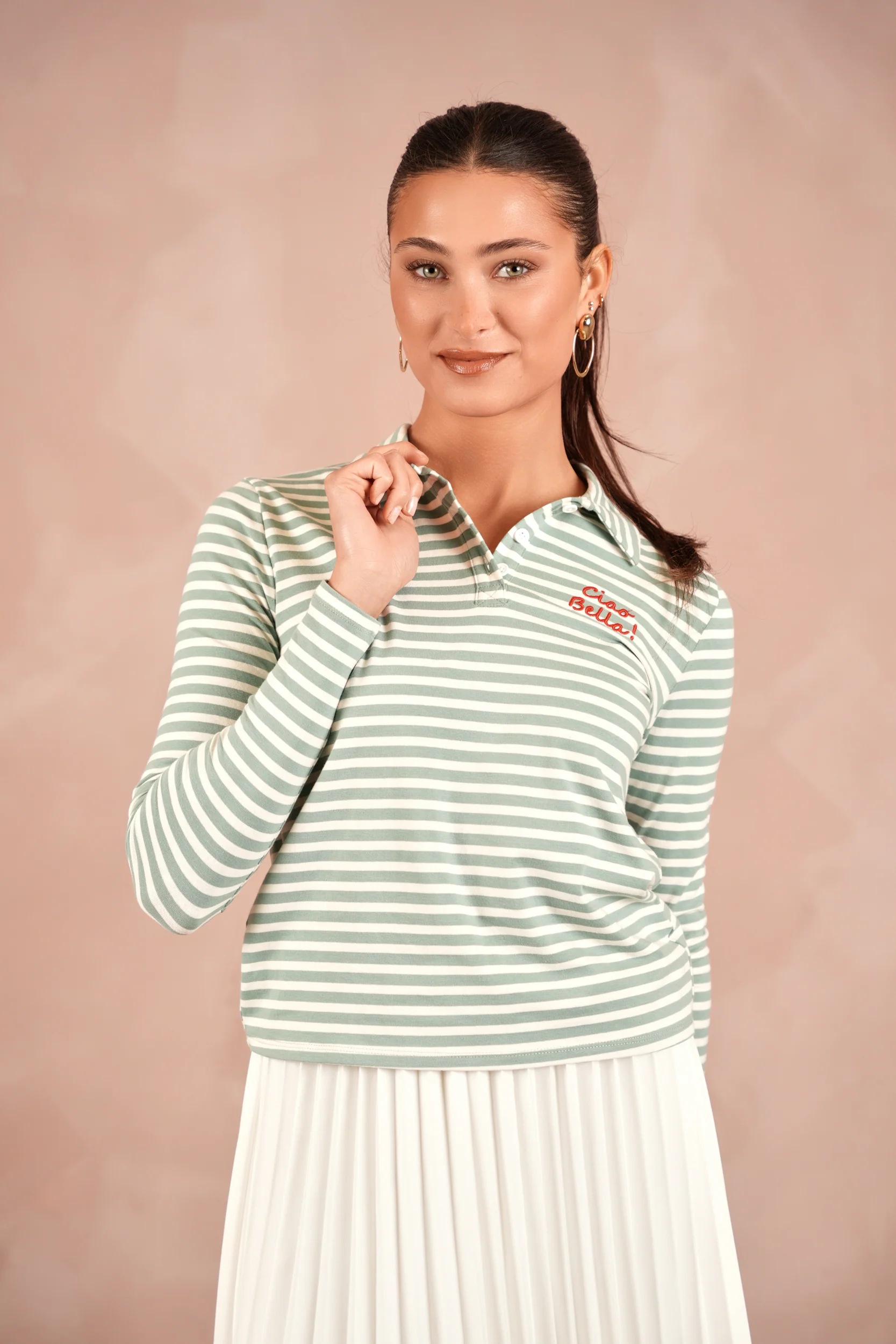 Striped Polo Semi Crop Tee - Image 3