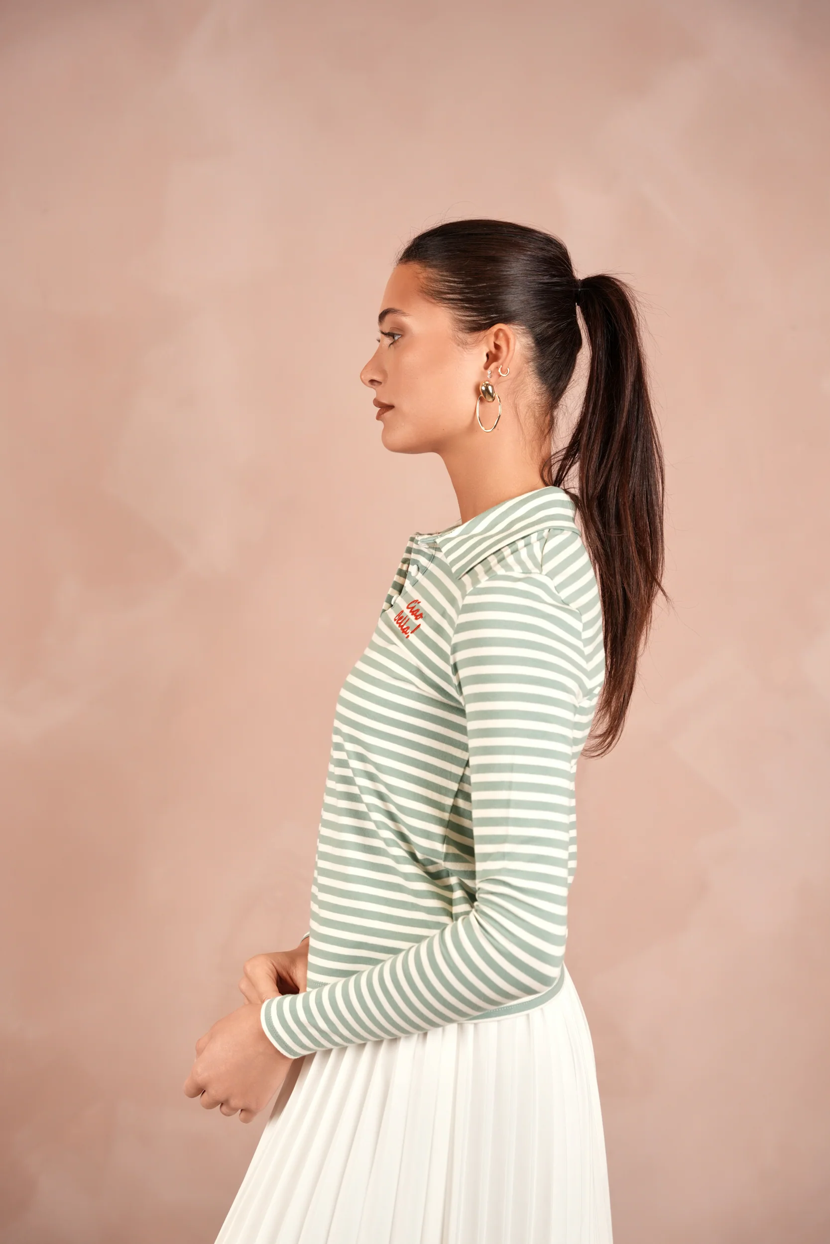 Striped Polo Semi Crop Tee - Image 4