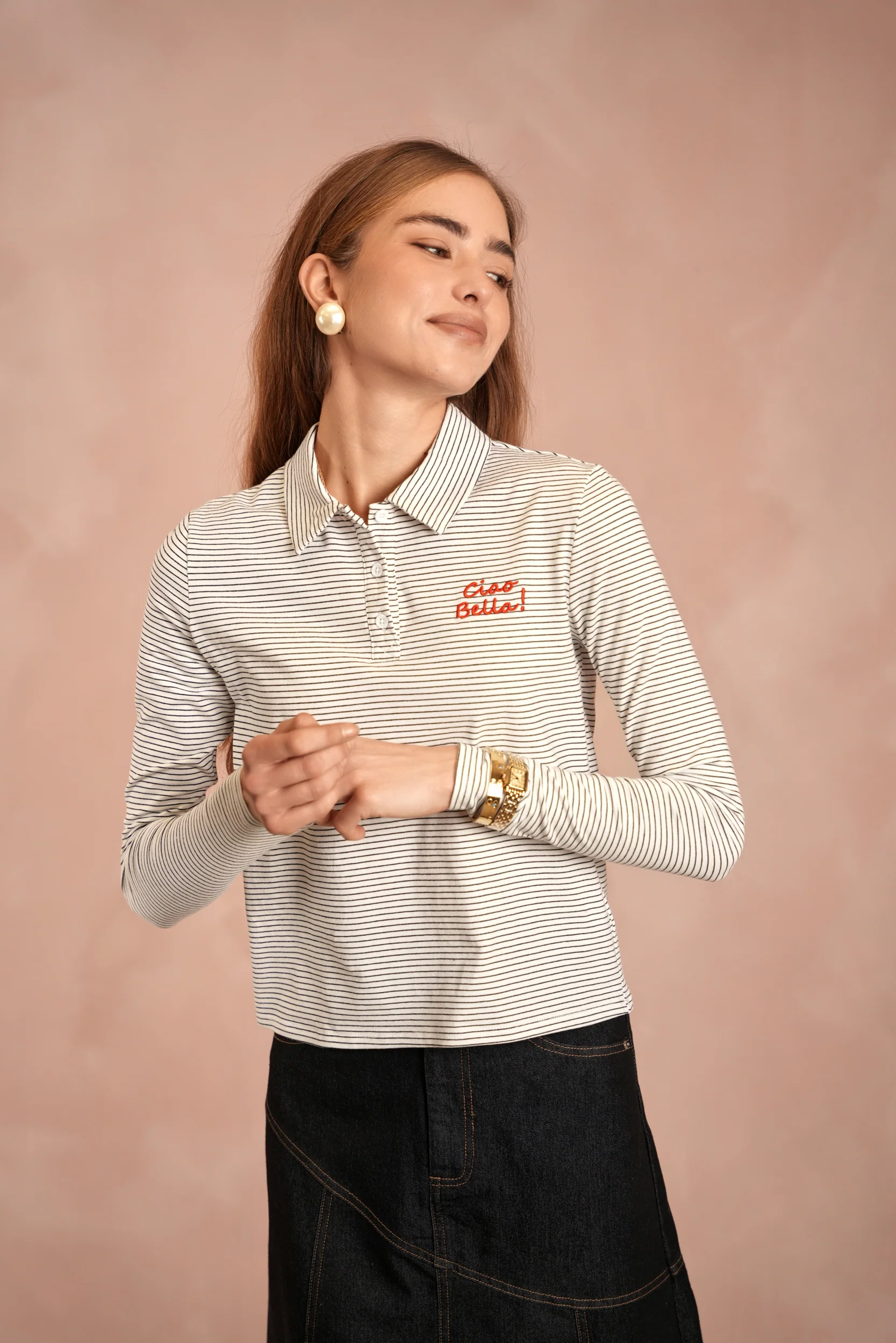 Striped Polo Semi Crop Tee - Image 9