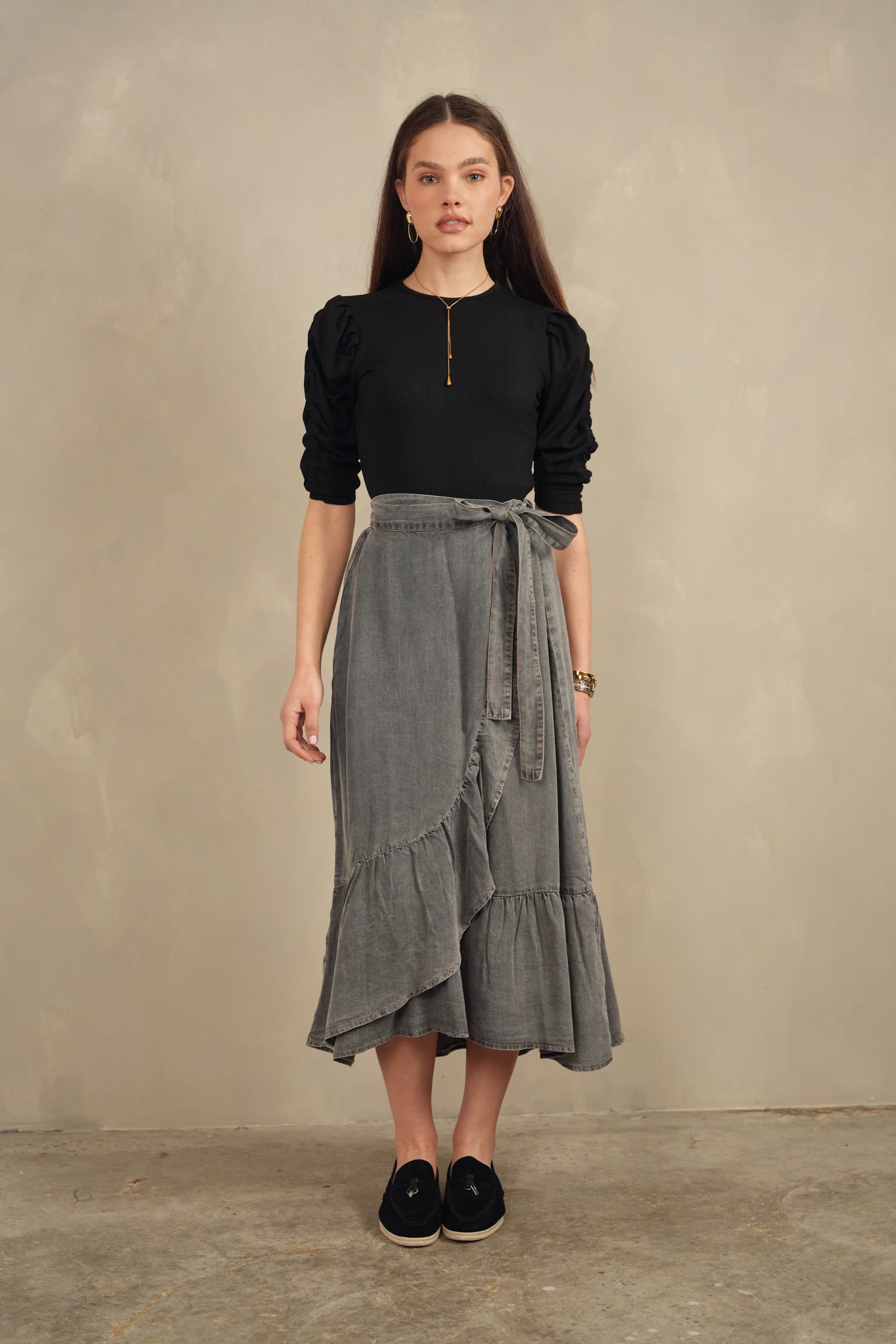 Mock Wrap Tencel Skirt