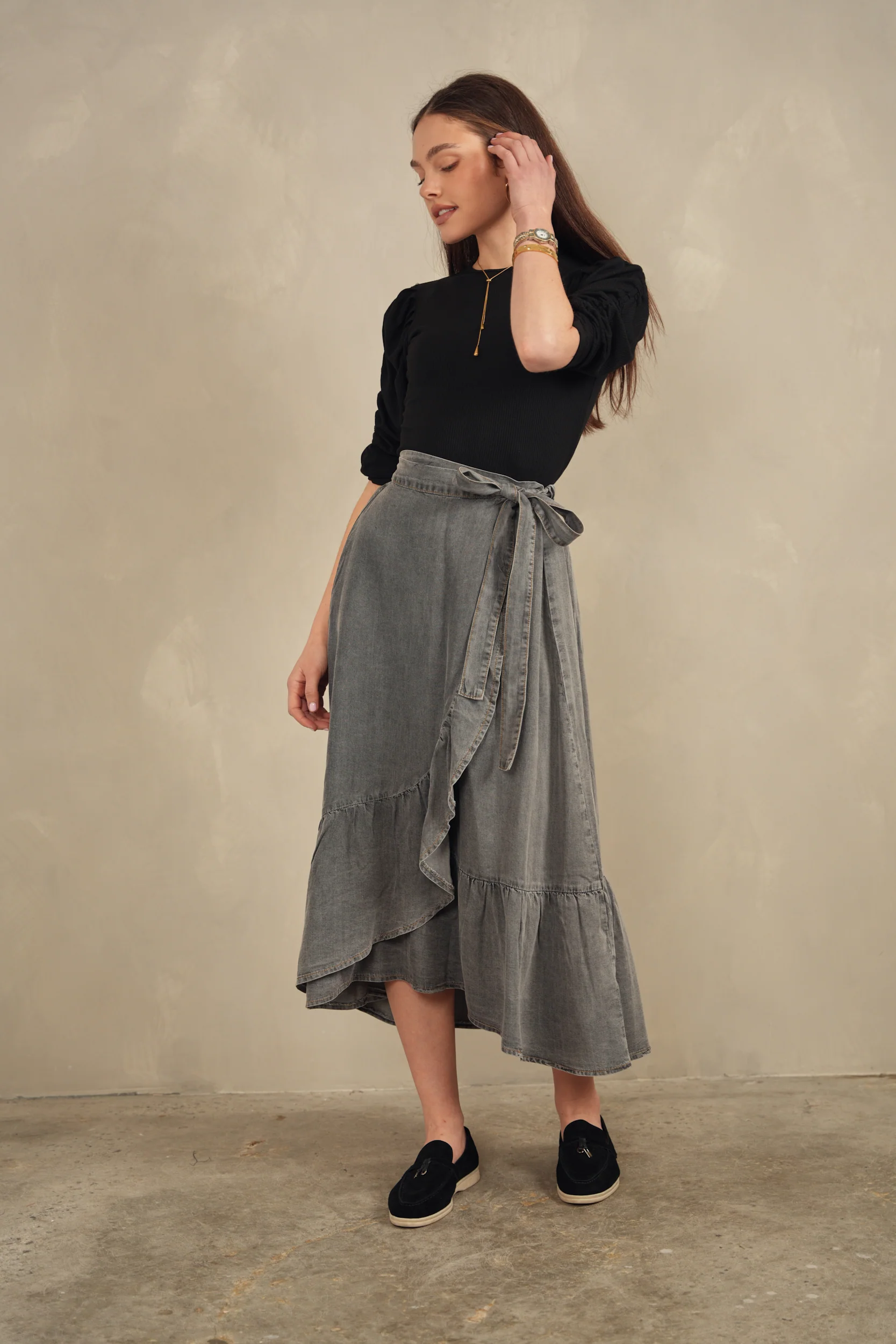 Mock Wrap Tencel Skirt - Image 2