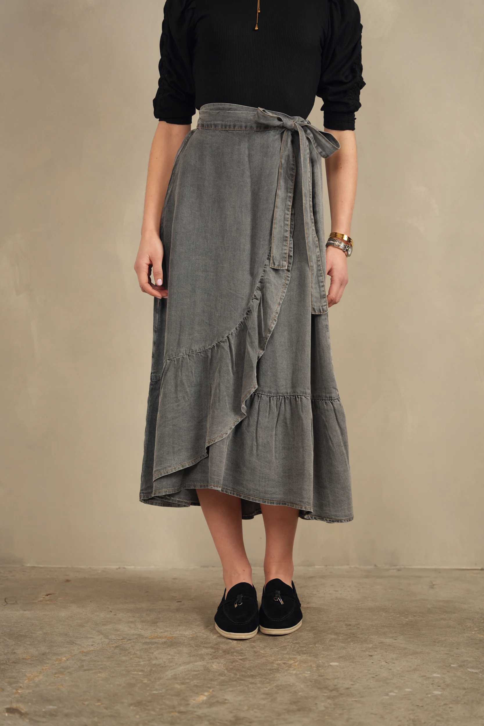 Mock Wrap Tencel Skirt - Image 3