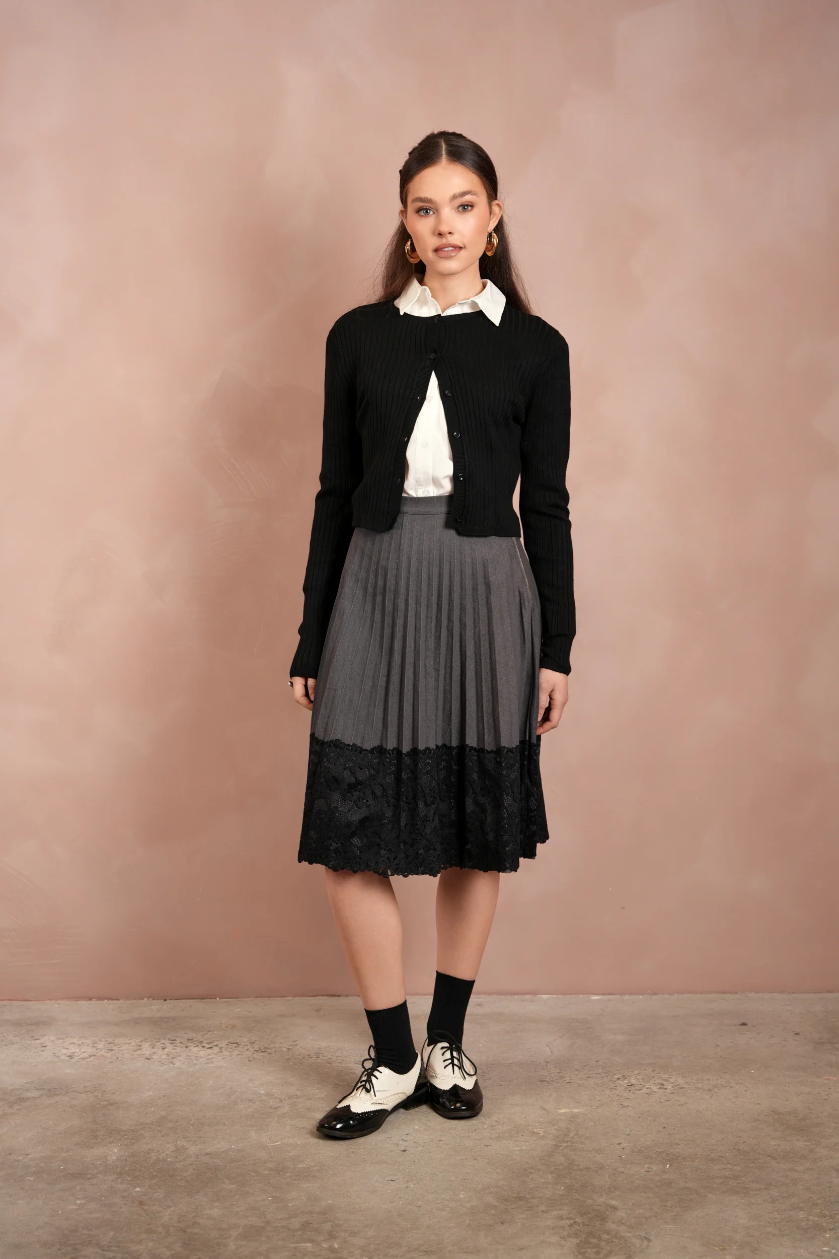 Lace Pleated Denim Skirt - Image 8