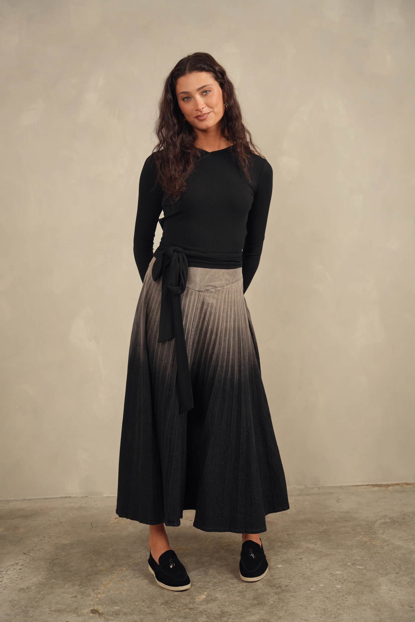 Ombre Pleated Denim Skirt - Maxi - Image 6