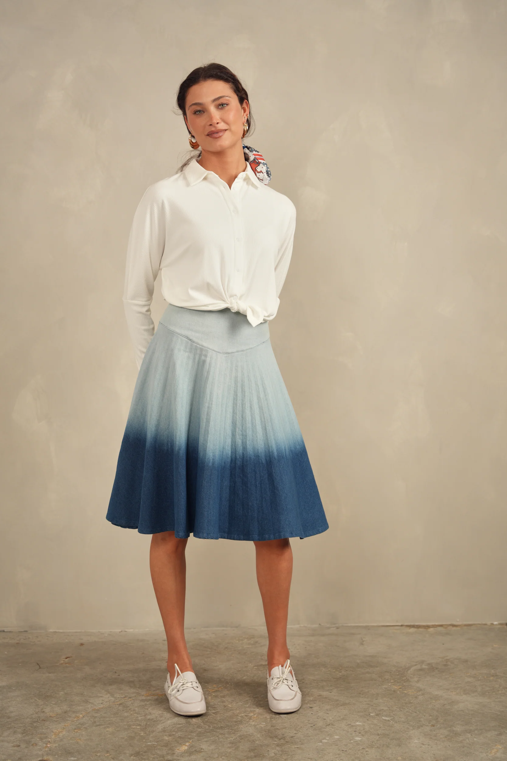 Ombre Pleated Denim Skirt - Image 3