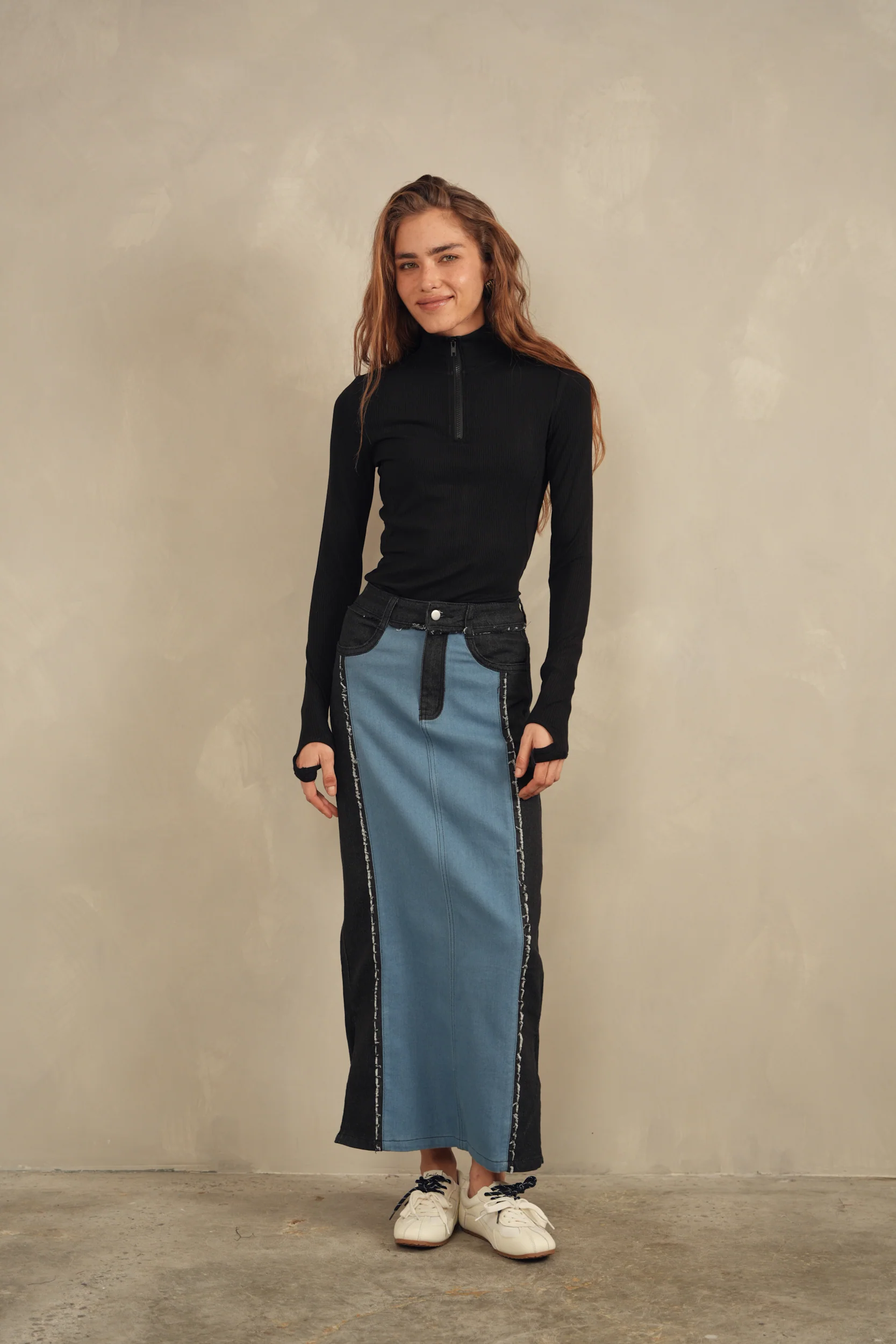 Color Block Denim Skirt - Image 14
