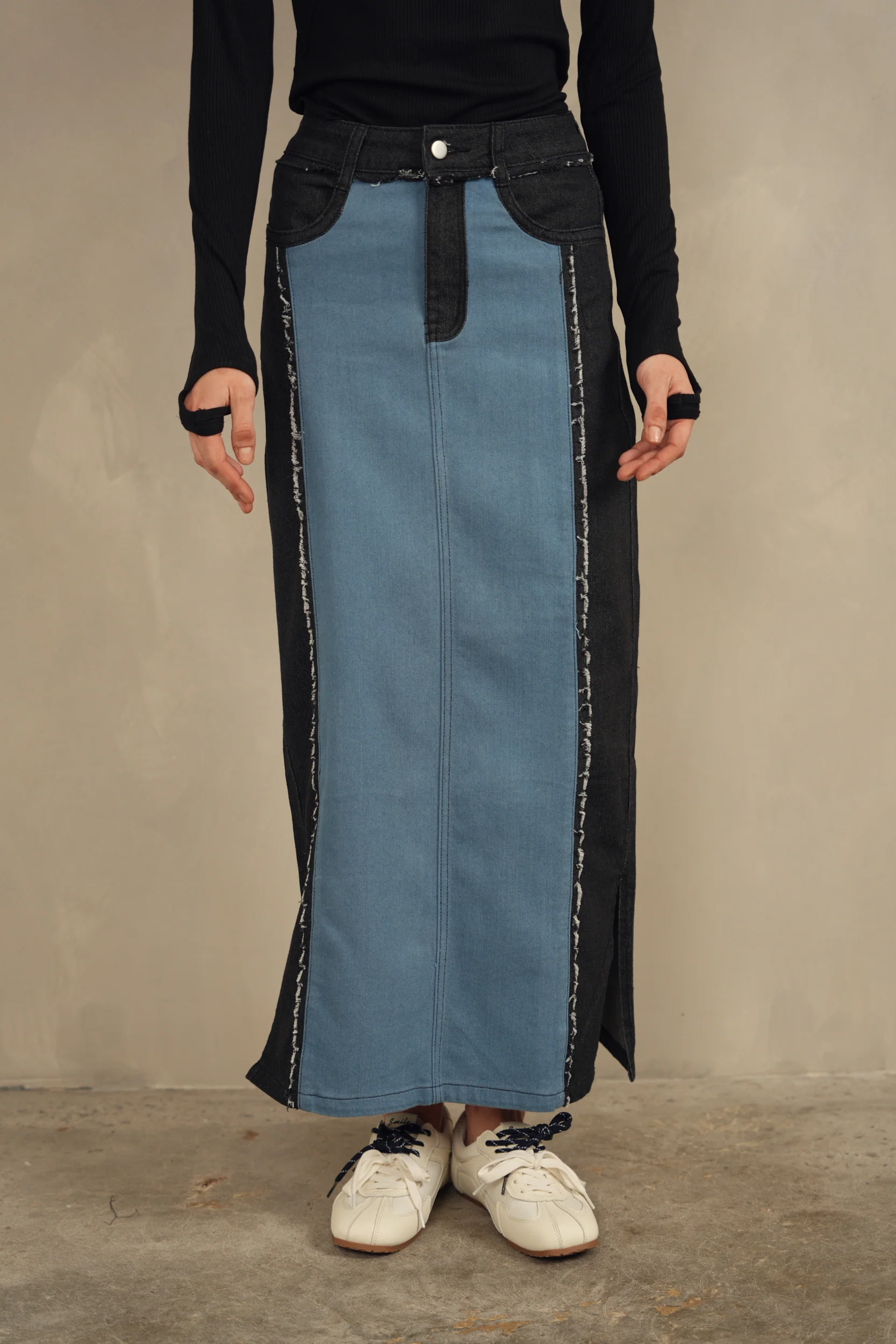 Color Block Denim Skirt - Image 15