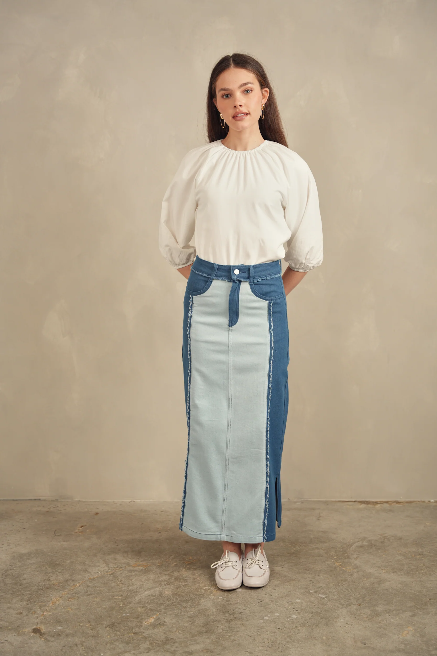 Color Block Denim Skirt - Image 9