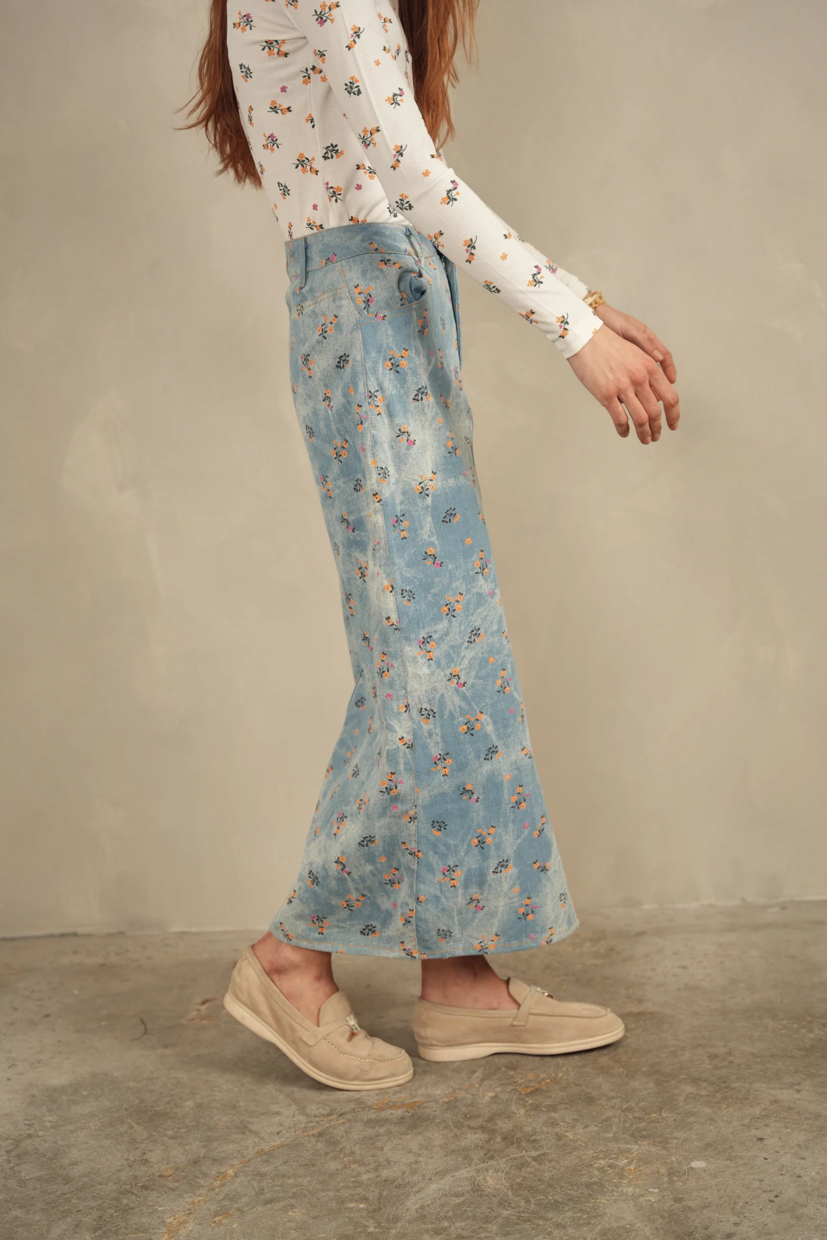 Printed Slit Denim Skirt - Image 10
