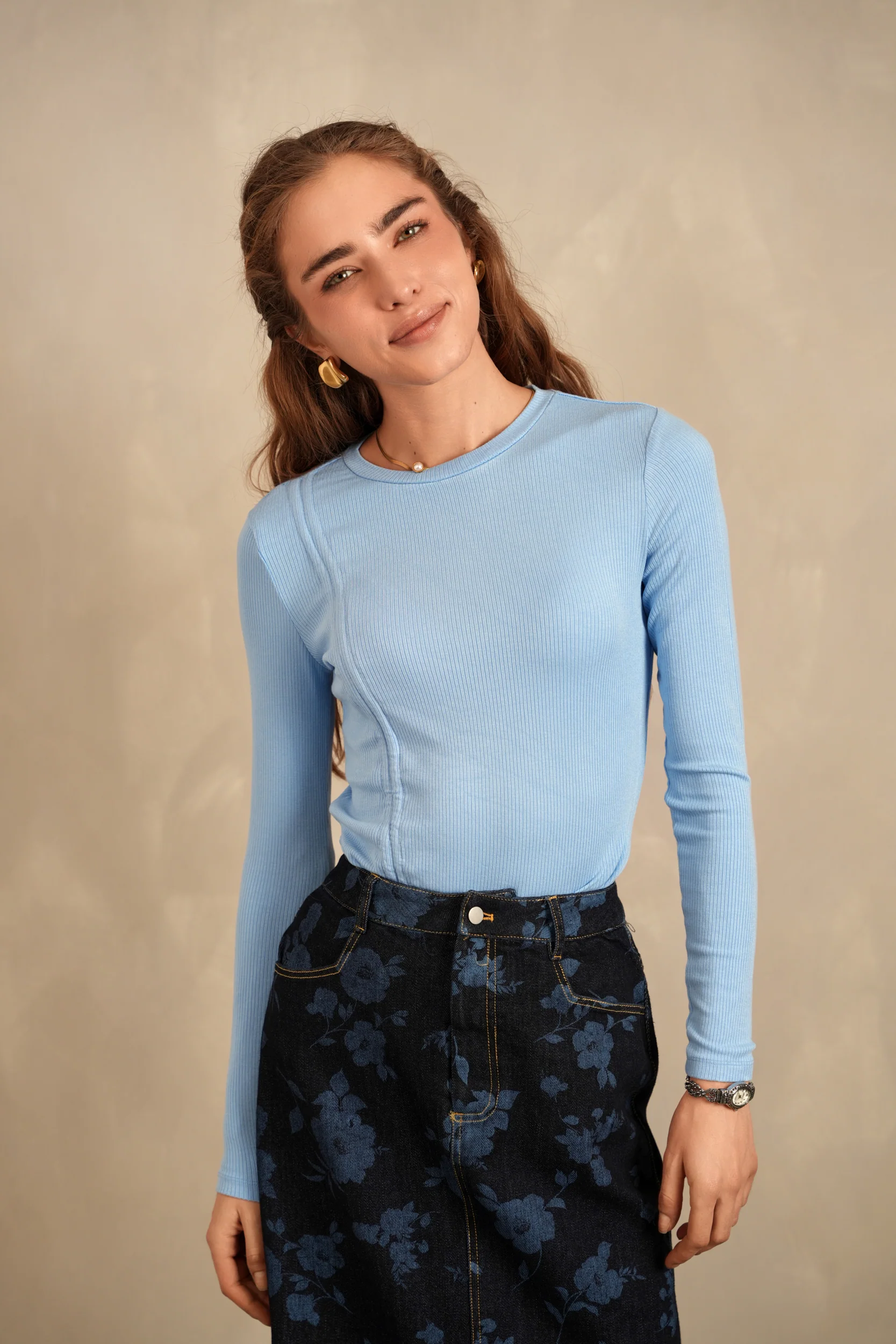 Printed Slit Denim Skirt - Image 20
