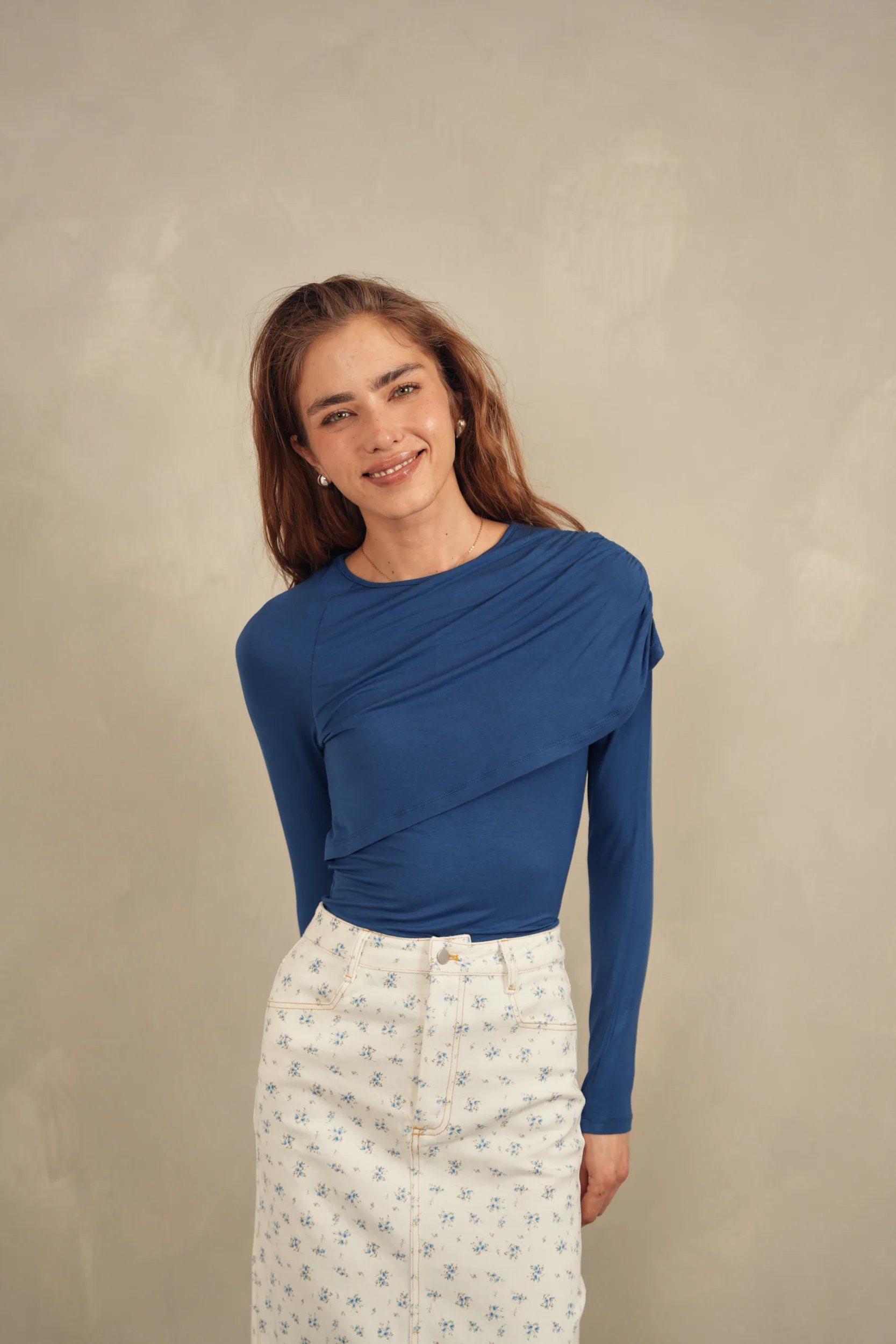Printed Slit Denim Skirt - Image 4