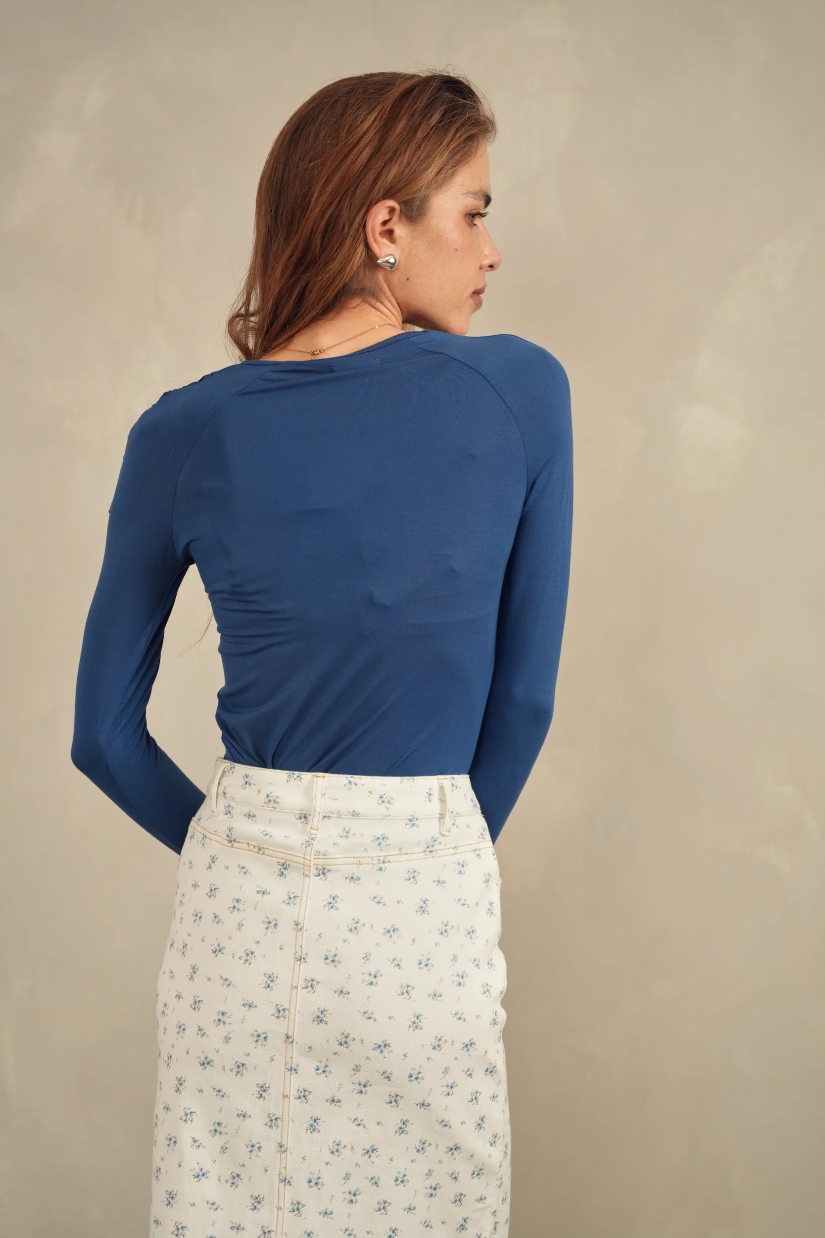 Printed Slit Denim Skirt - Image 5