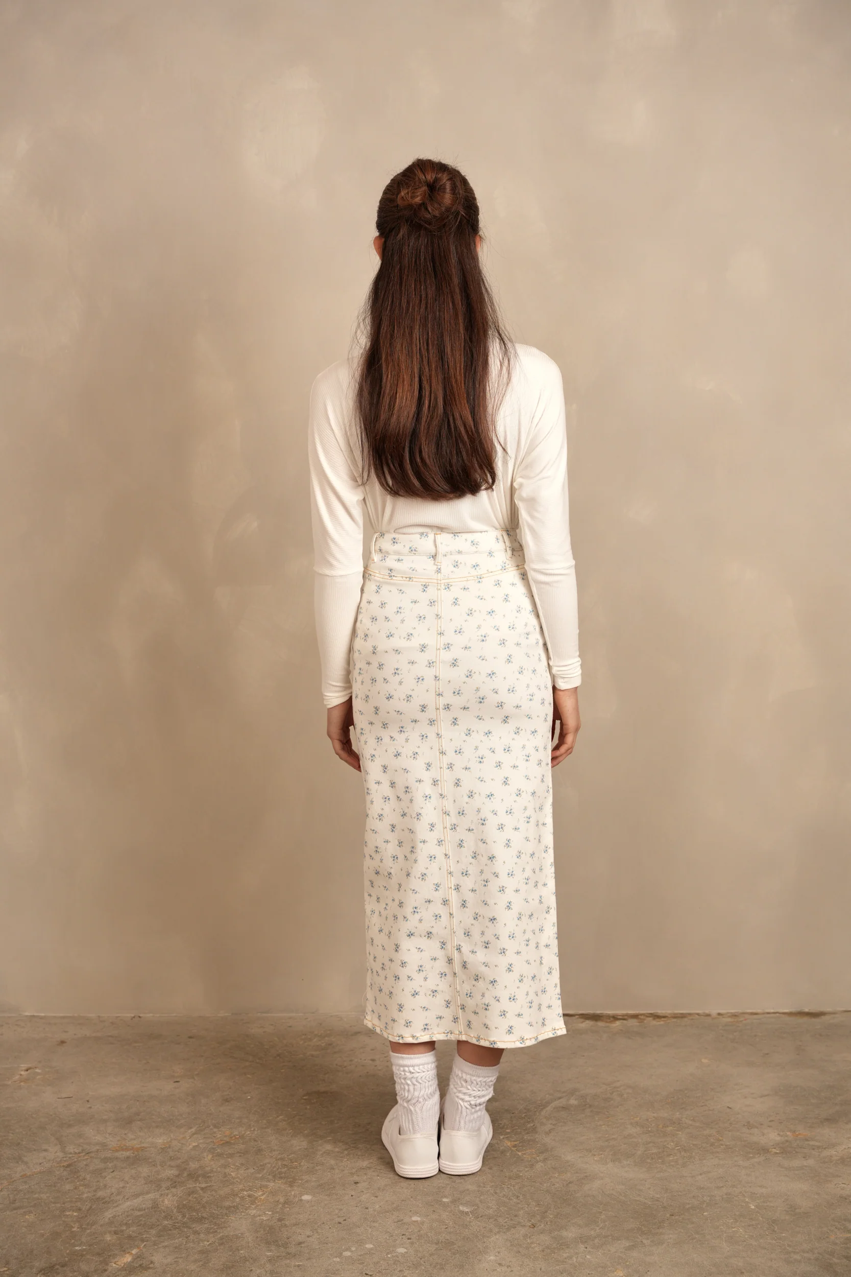 Printed Slit Denim Skirt - Image 7