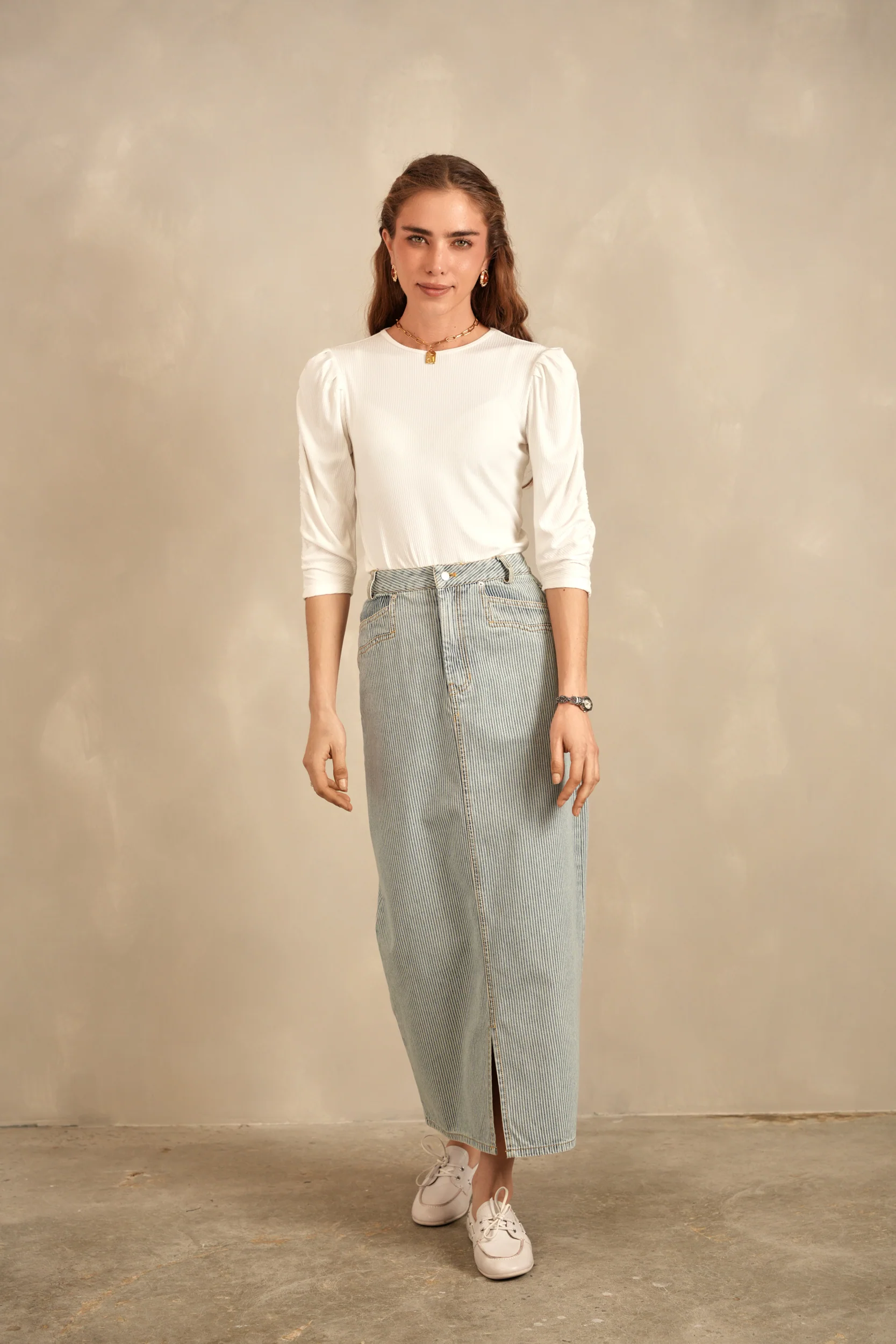 Textured Slit Skirt - Image 3