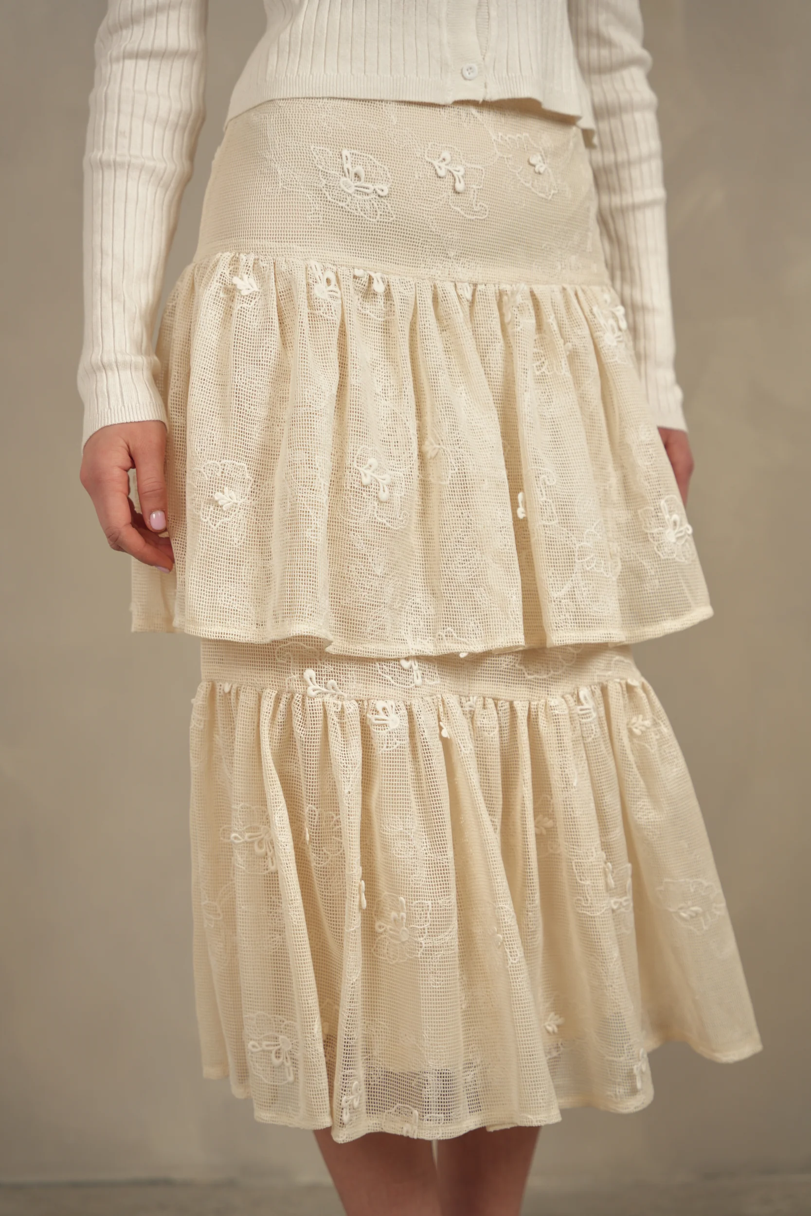 Ivory Eyelet Layered Skirt - Image 7