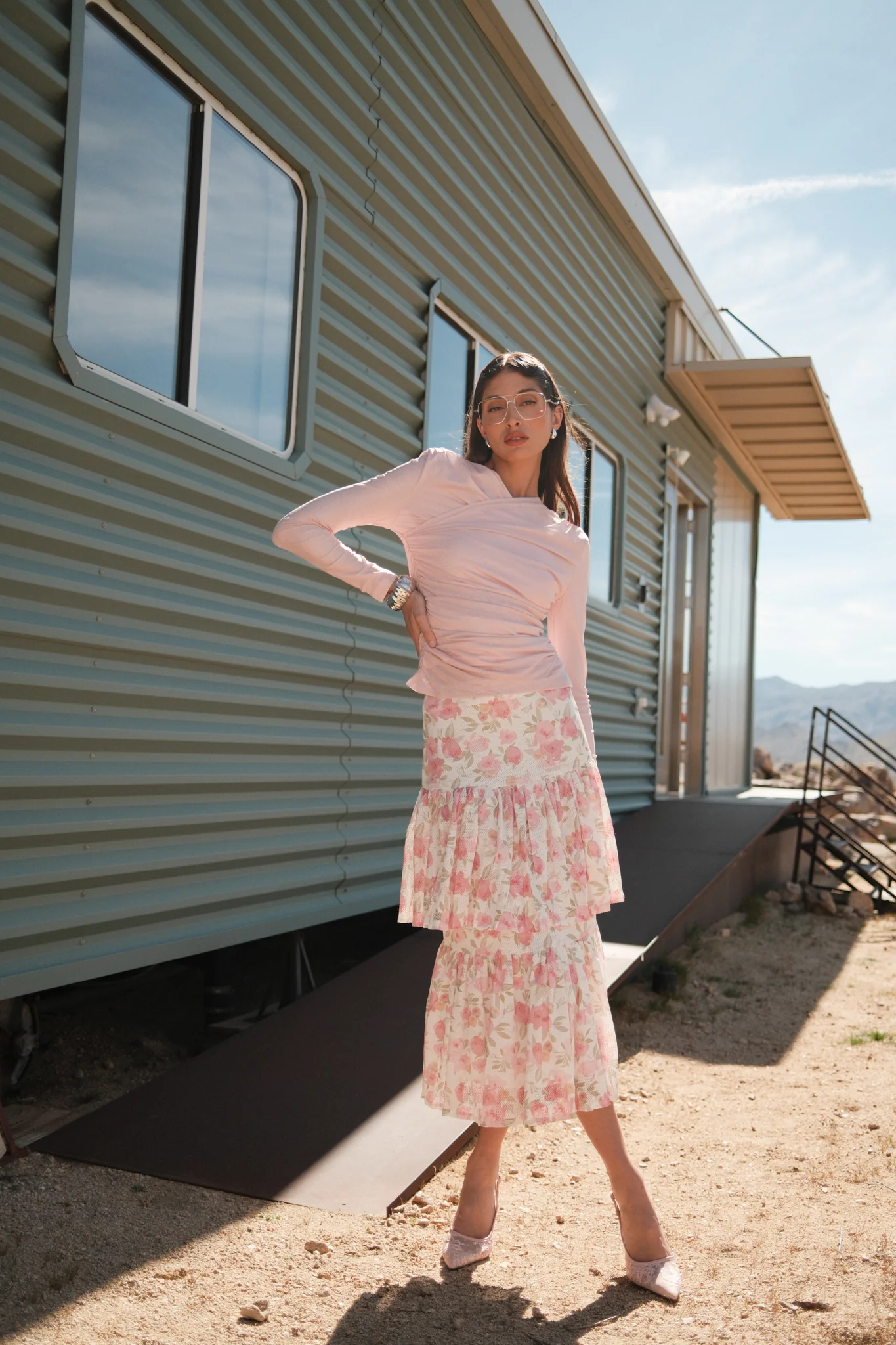 Floral Eyelet Layered Skirt