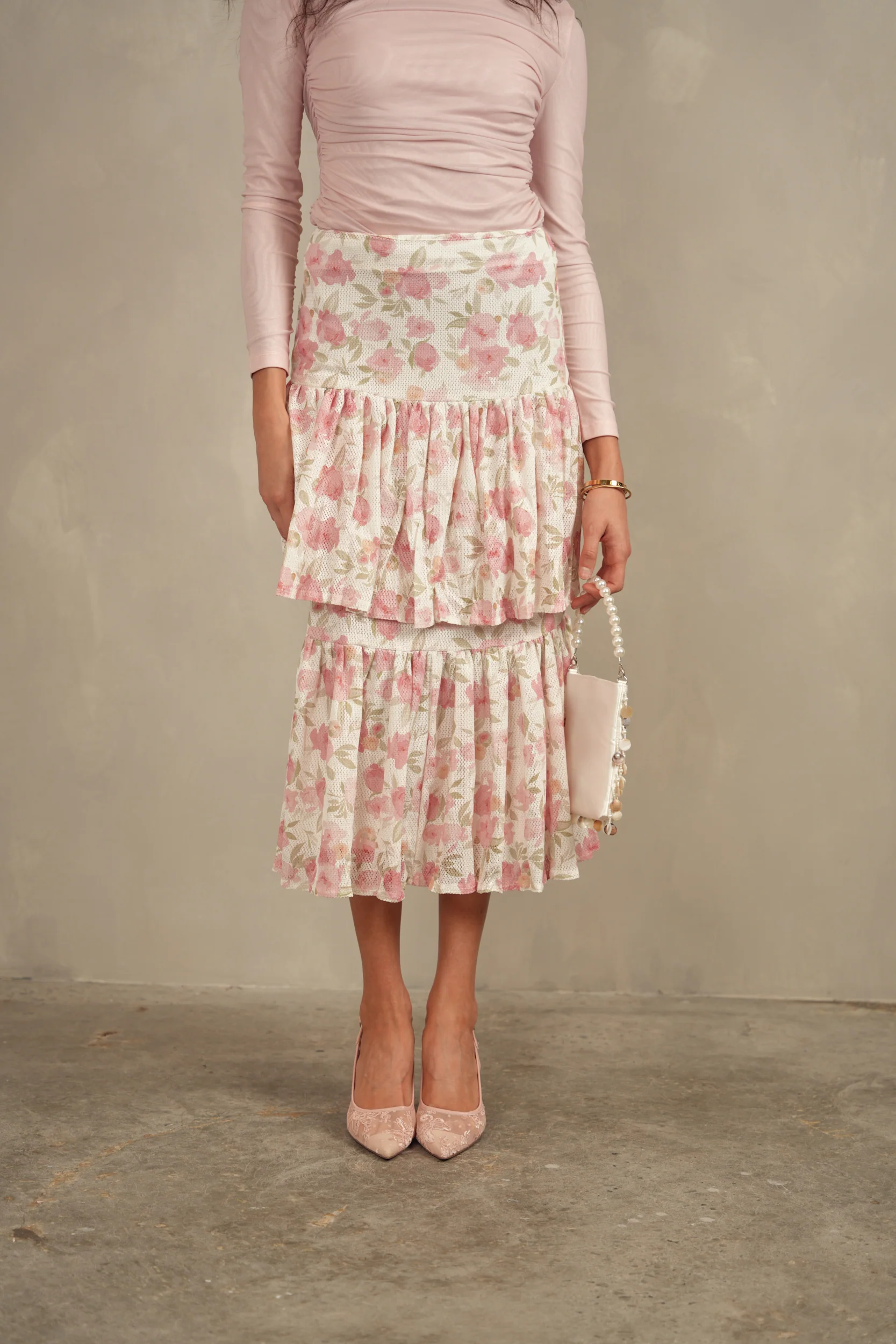 Floral Eyelet Layered Skirt - Image 3